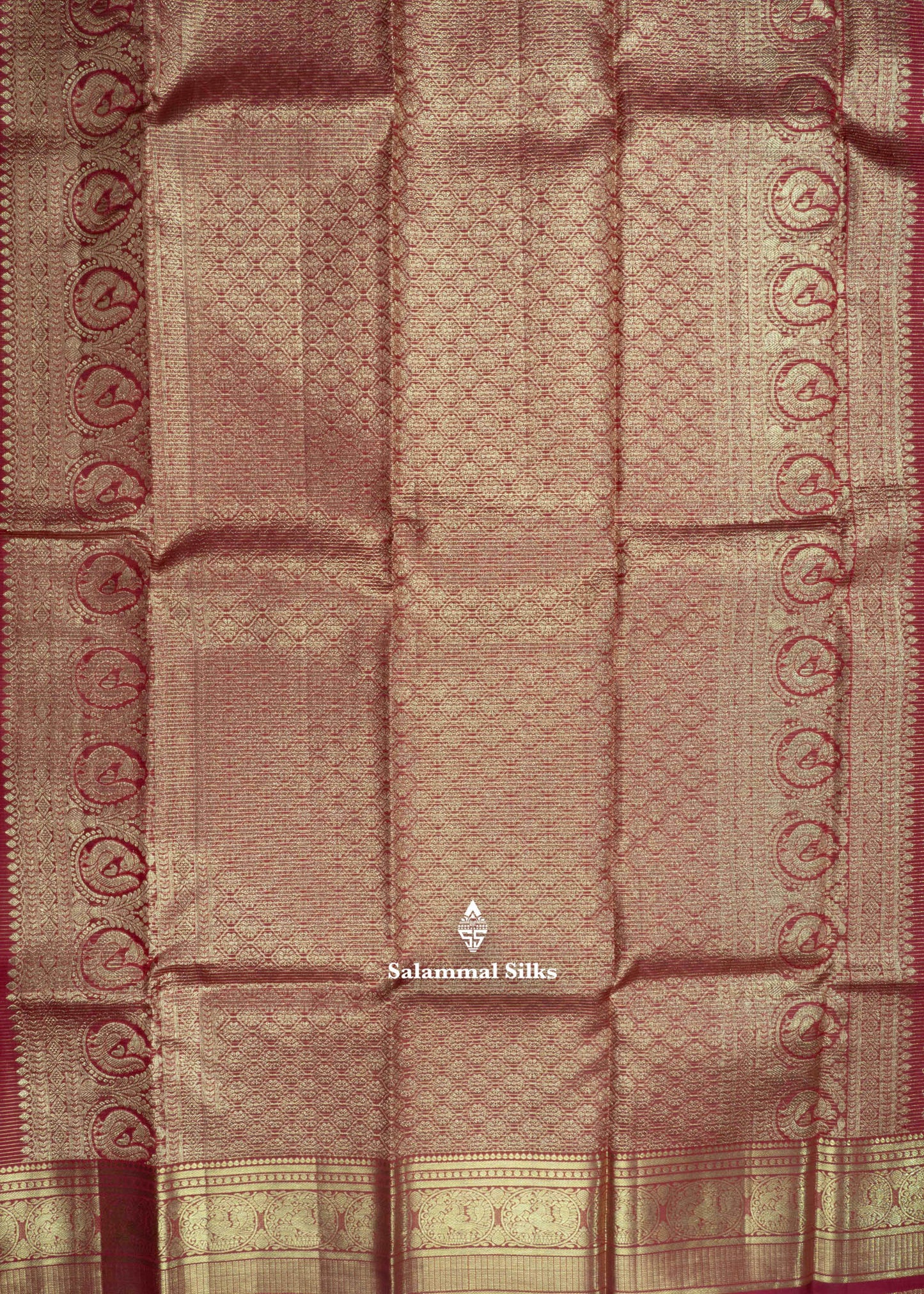 Kanjivaram Maroon Vaira oosi Pure Silk Saree With Traditional Gold Zari Border