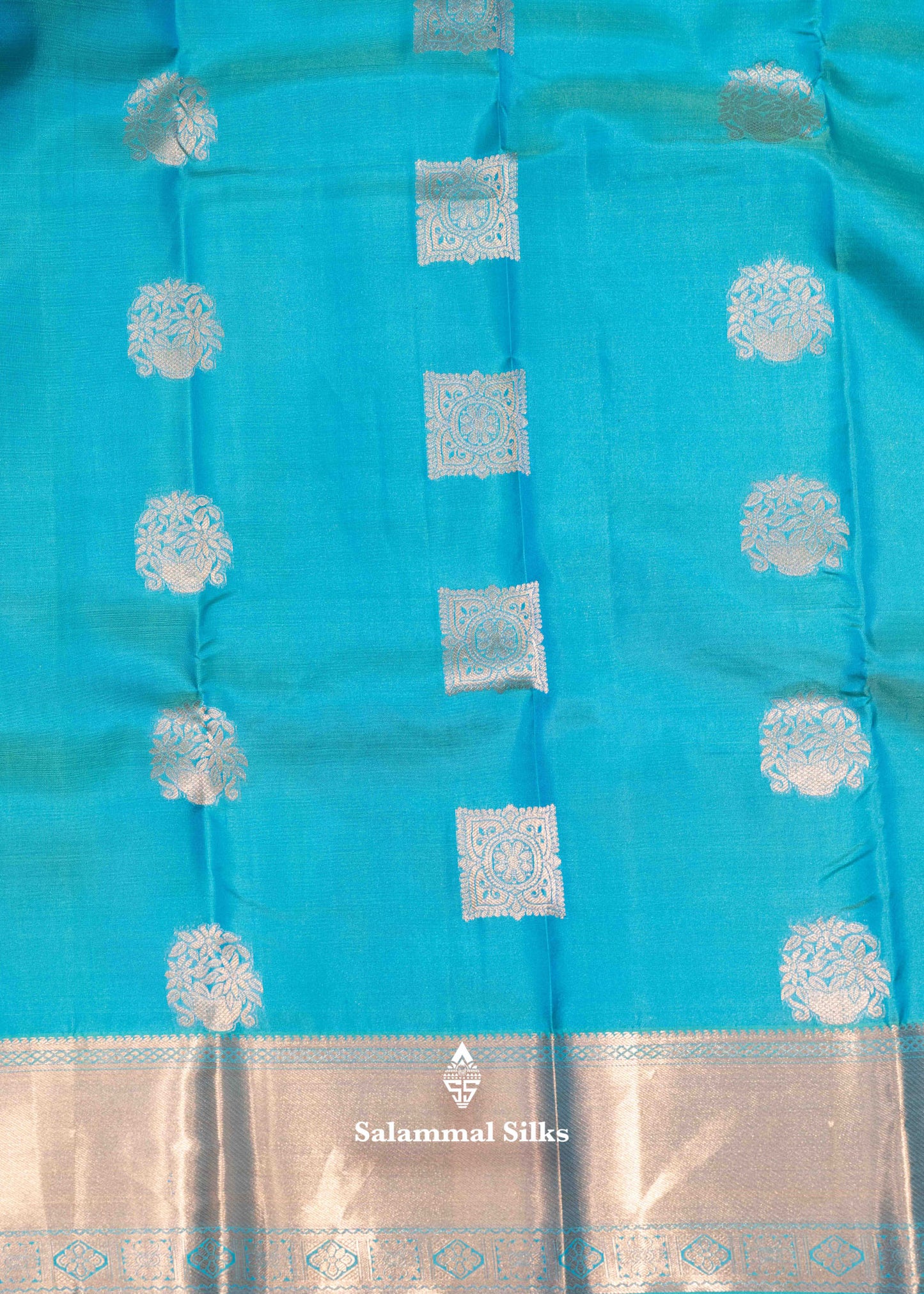 Light Peacock Blue Colour Pure Kanjivaram Silk Saree With Gold Zari Border