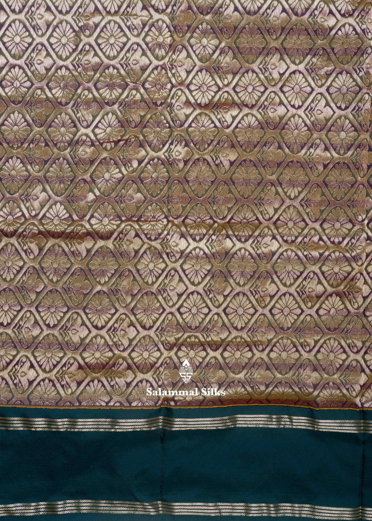 9 Yards Semi Silk Saree Pink & Dark Peach Colour with Bottle Green Double Border