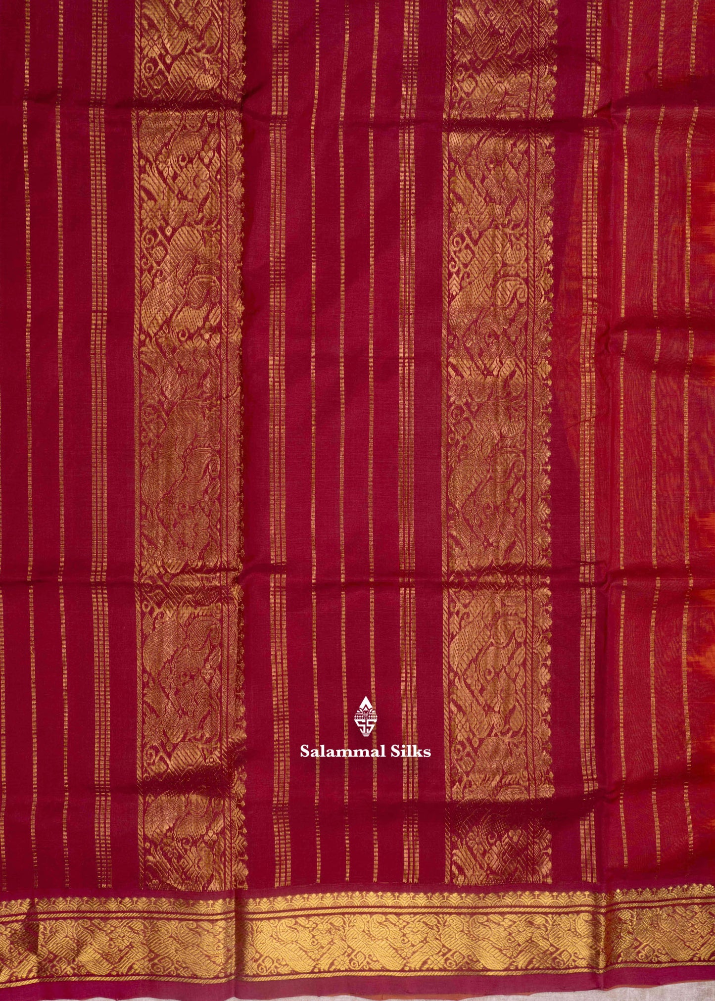Orange Pure Silk Cotton Saree With Dark Maroon Blouse