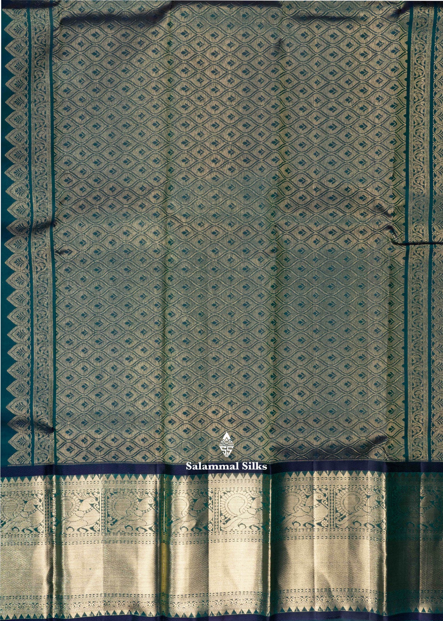Kanjivaram Bottle Green Pure Silk Saree With Traditional Gold Zari Border
