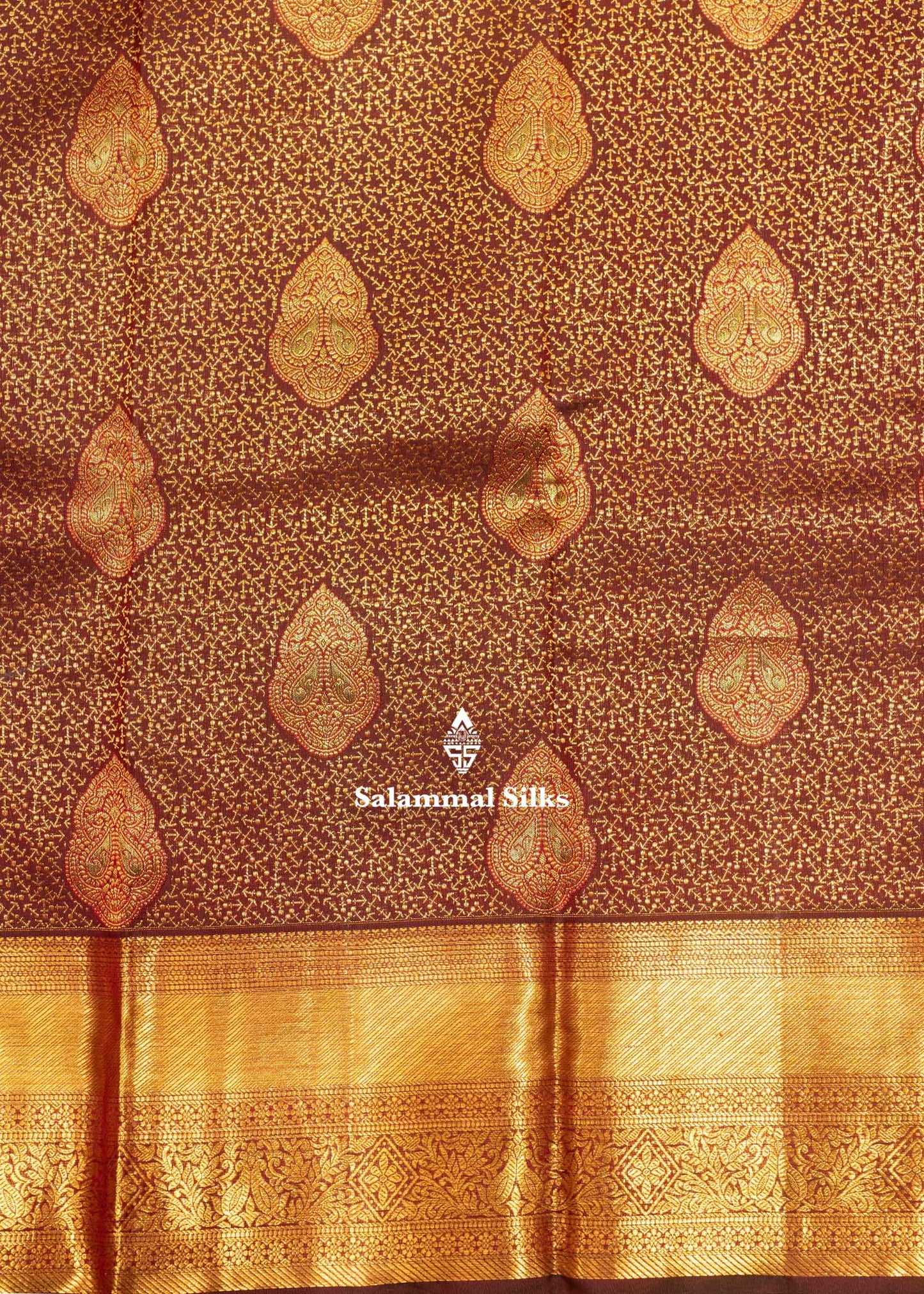 Dark Brown Colour Kanjivaram Pure Silk Saree with Gold Zari Border