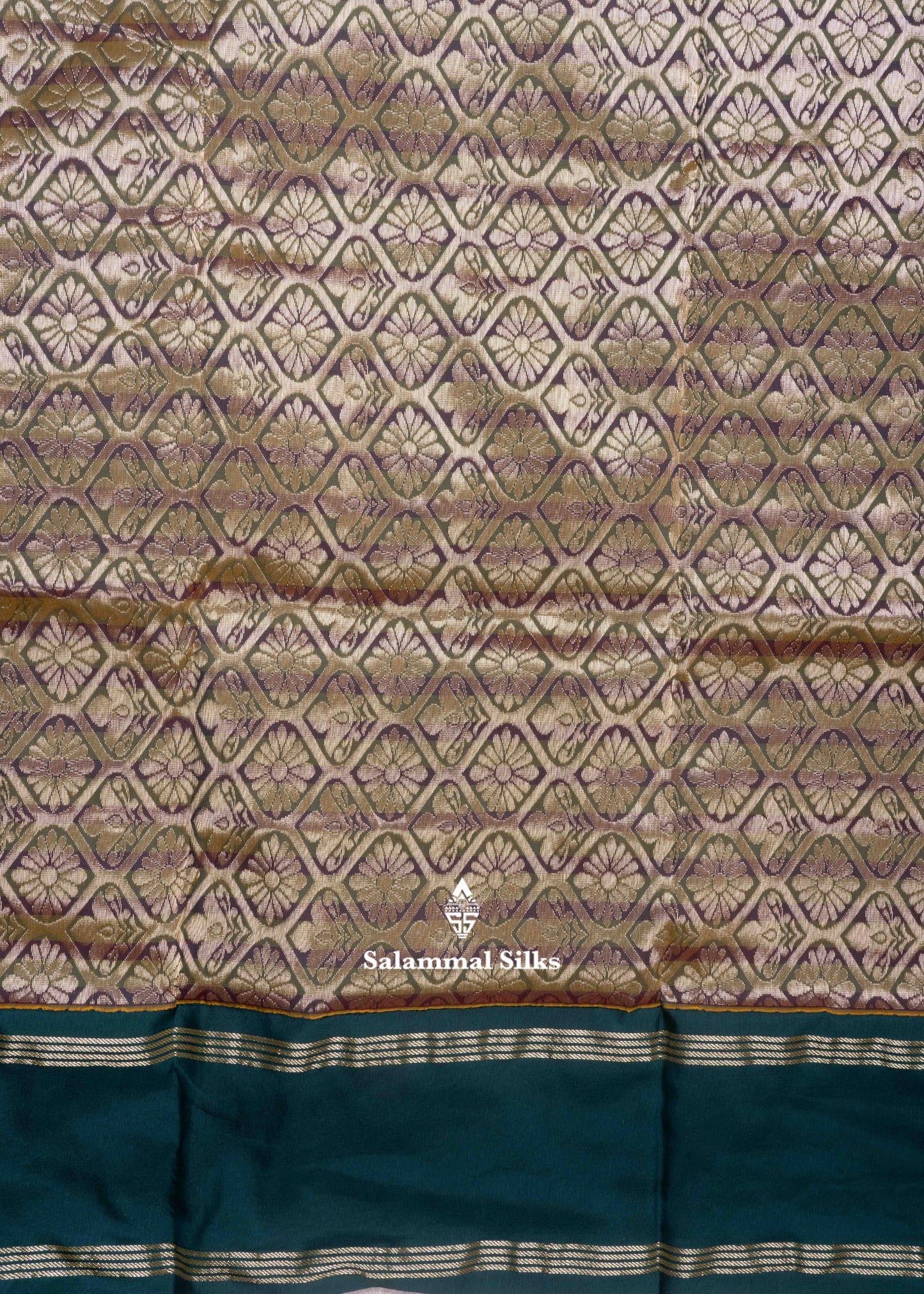 9 Yards Semi Silk Saree Orange & Red Colour with Bottle Green Double Border