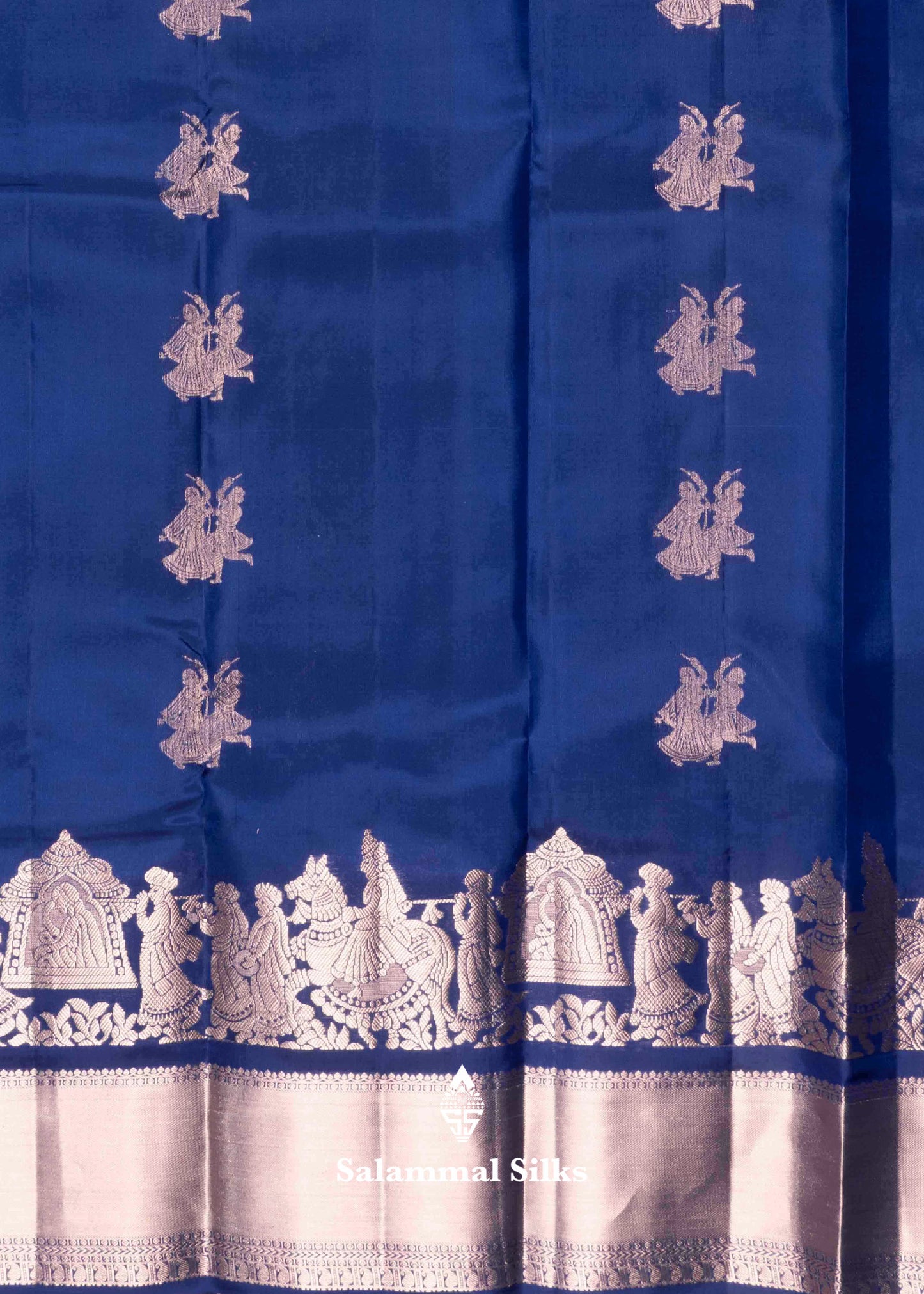 Navy Blue Pure Kanjivaram Silk Saree Pallakku and Fancy Border and with Blouse