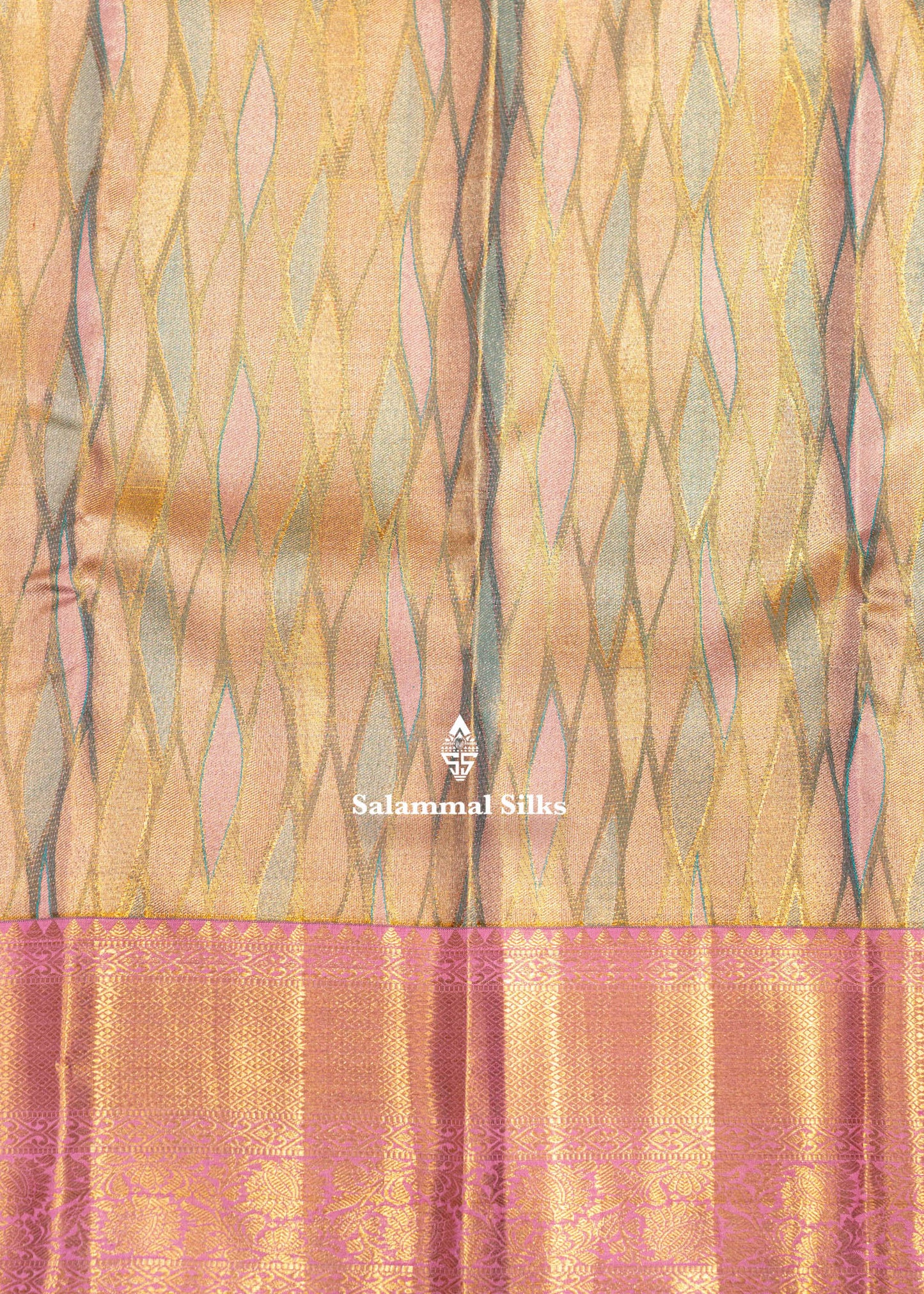 Multicolor Kanjivaram Pure Tissue Silk Saree with Baby Pink Border