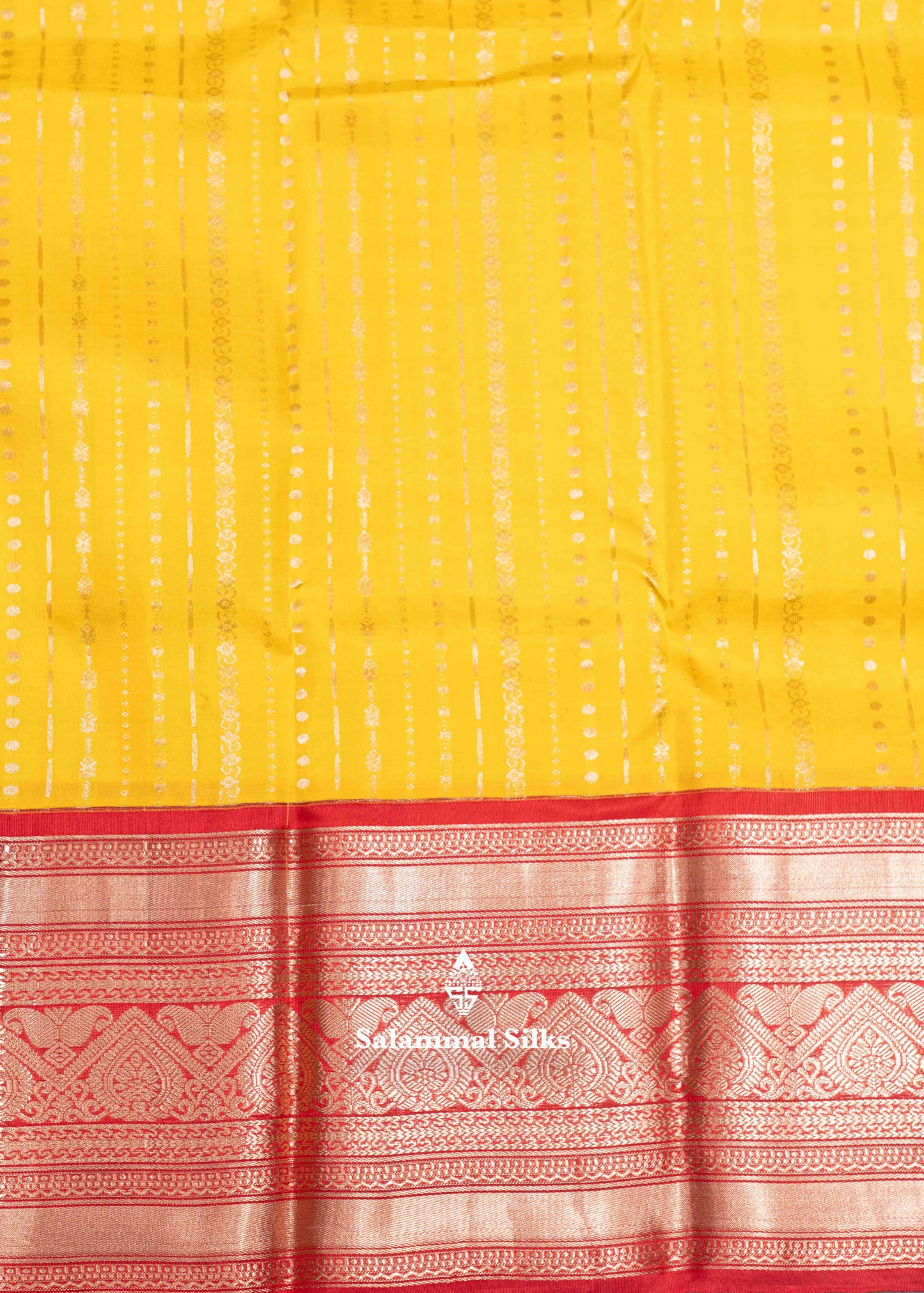 Yellow Colour Pure Kanjivaram Silk Saree With Red Border