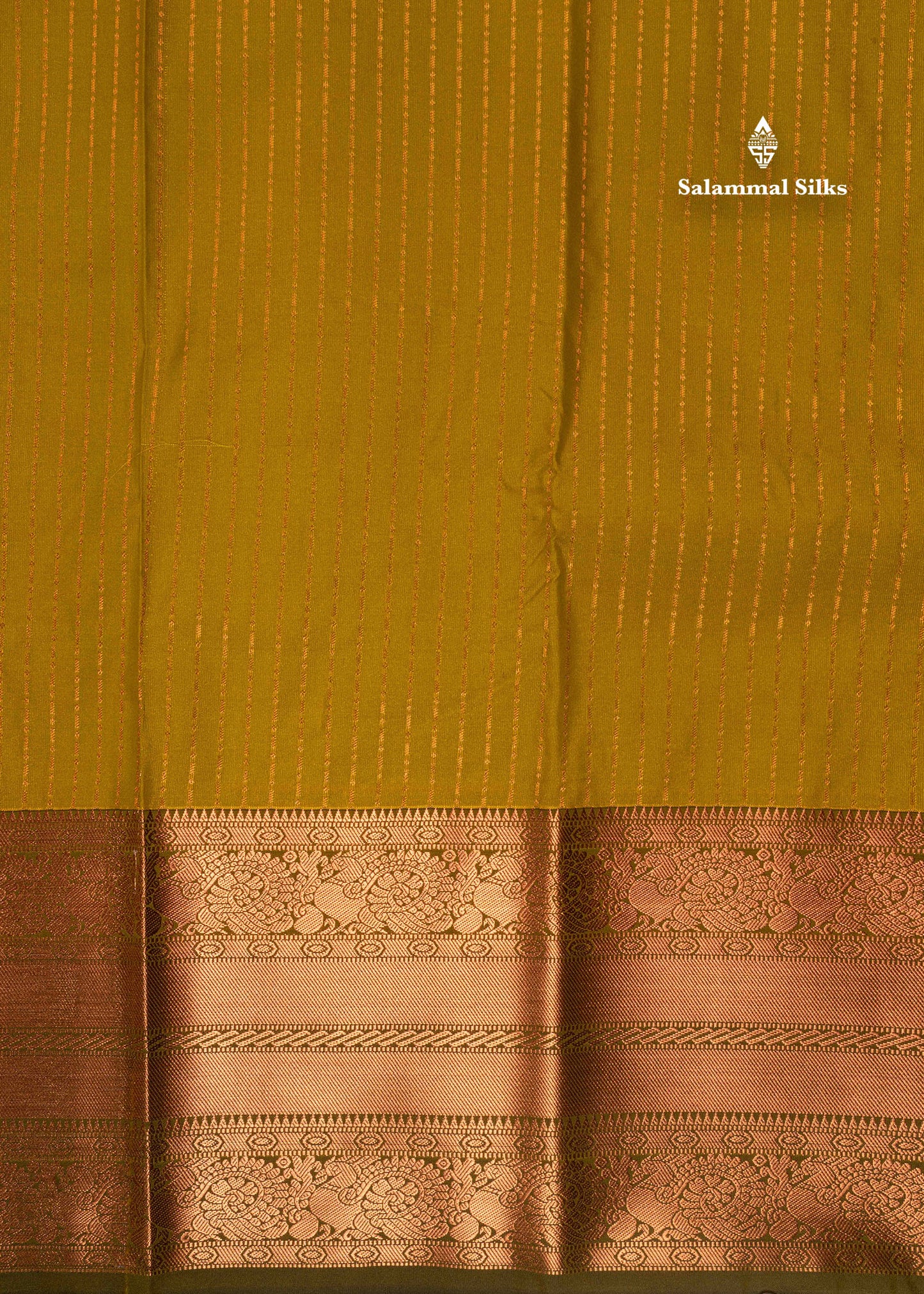 Olive Mustard Yellow Semi Silk Saree With Navy Blue Blouse