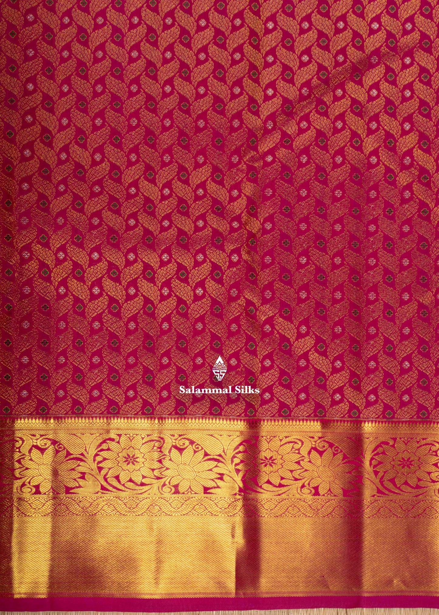 Pure Kanjivaram Magenta Pink Colour Meena Work Silk Saree With Gold Zari Border