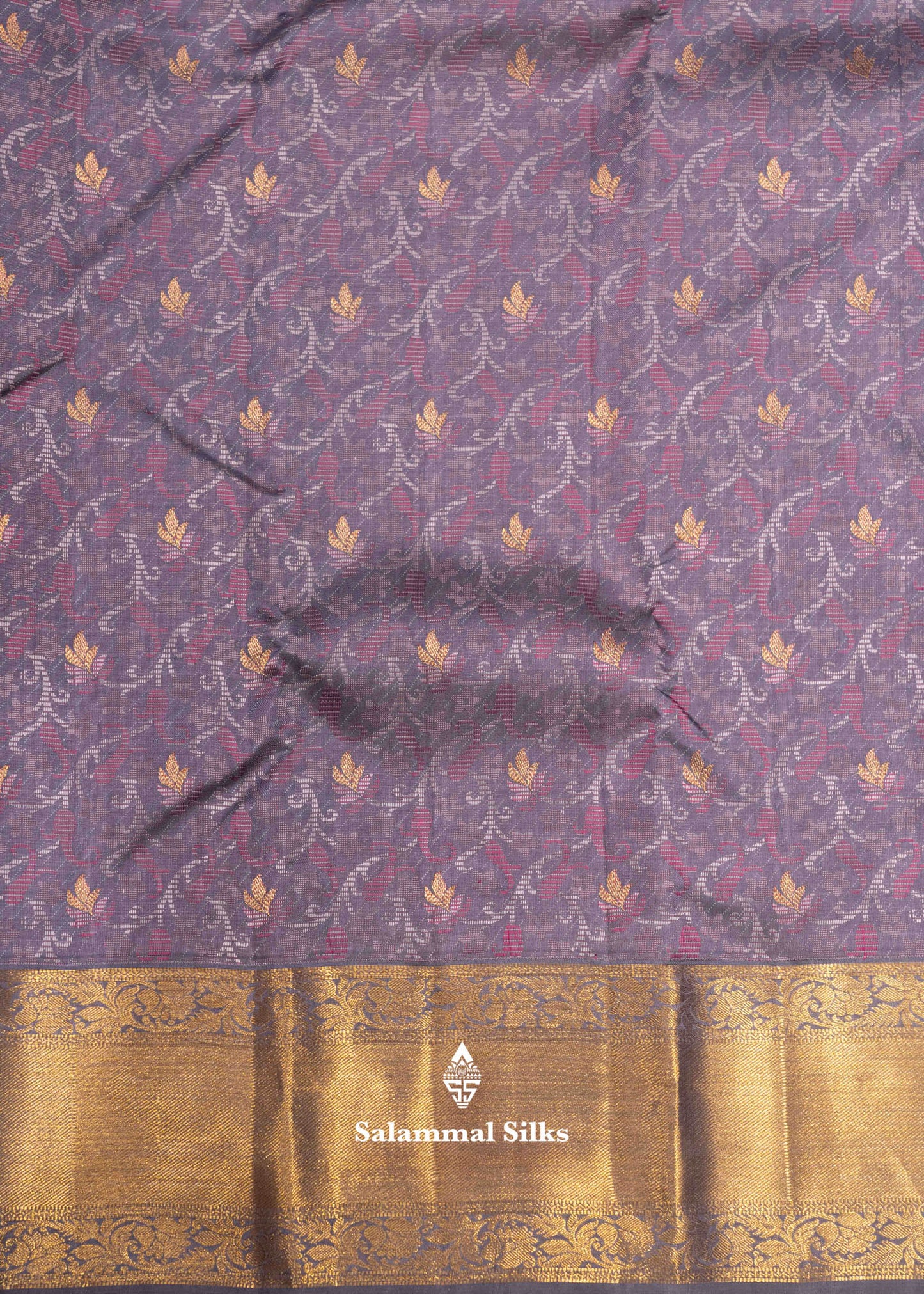Bluish Grey Colour Kanjivaram Pure Silk Saree With Gold Zari Border