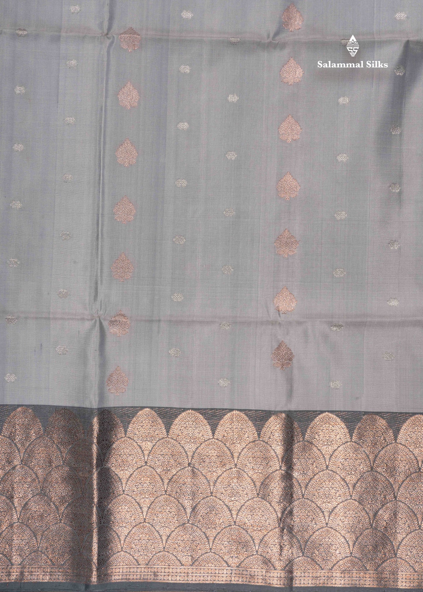 Pure Kanjivaram Light Grey Colour Soft Silk Saree With Copper Zari Border