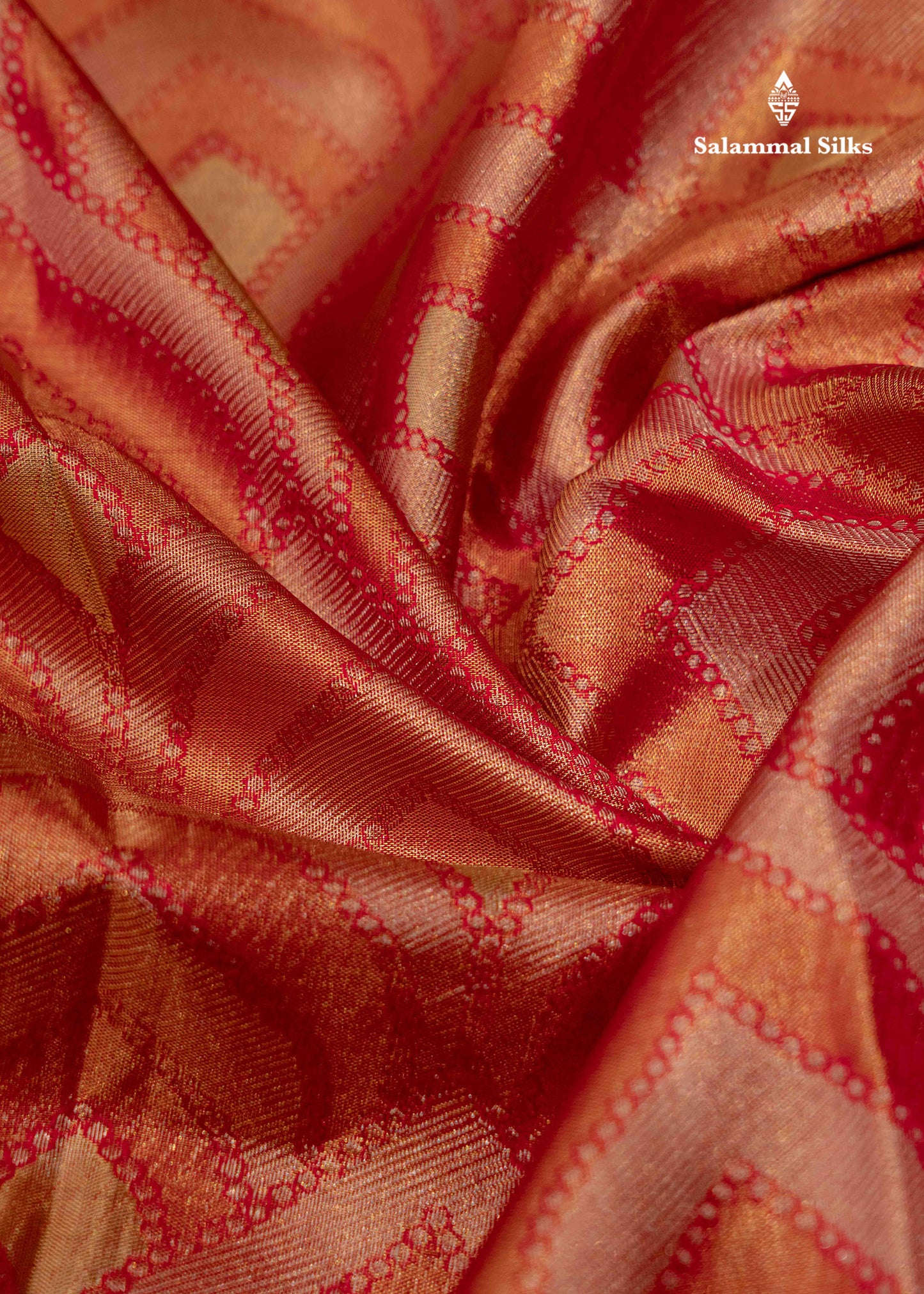 Orange Colour Kanjivaram Pure Tissue Silk Saree with Red Gold Zari Border