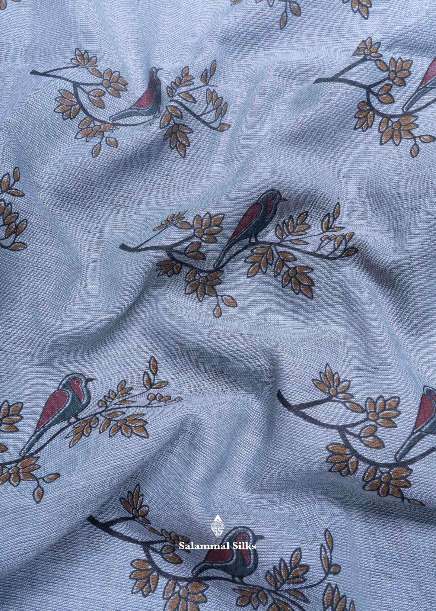 Gray Color Printed Fancy Cotton Saree with Silver Lines Blouse