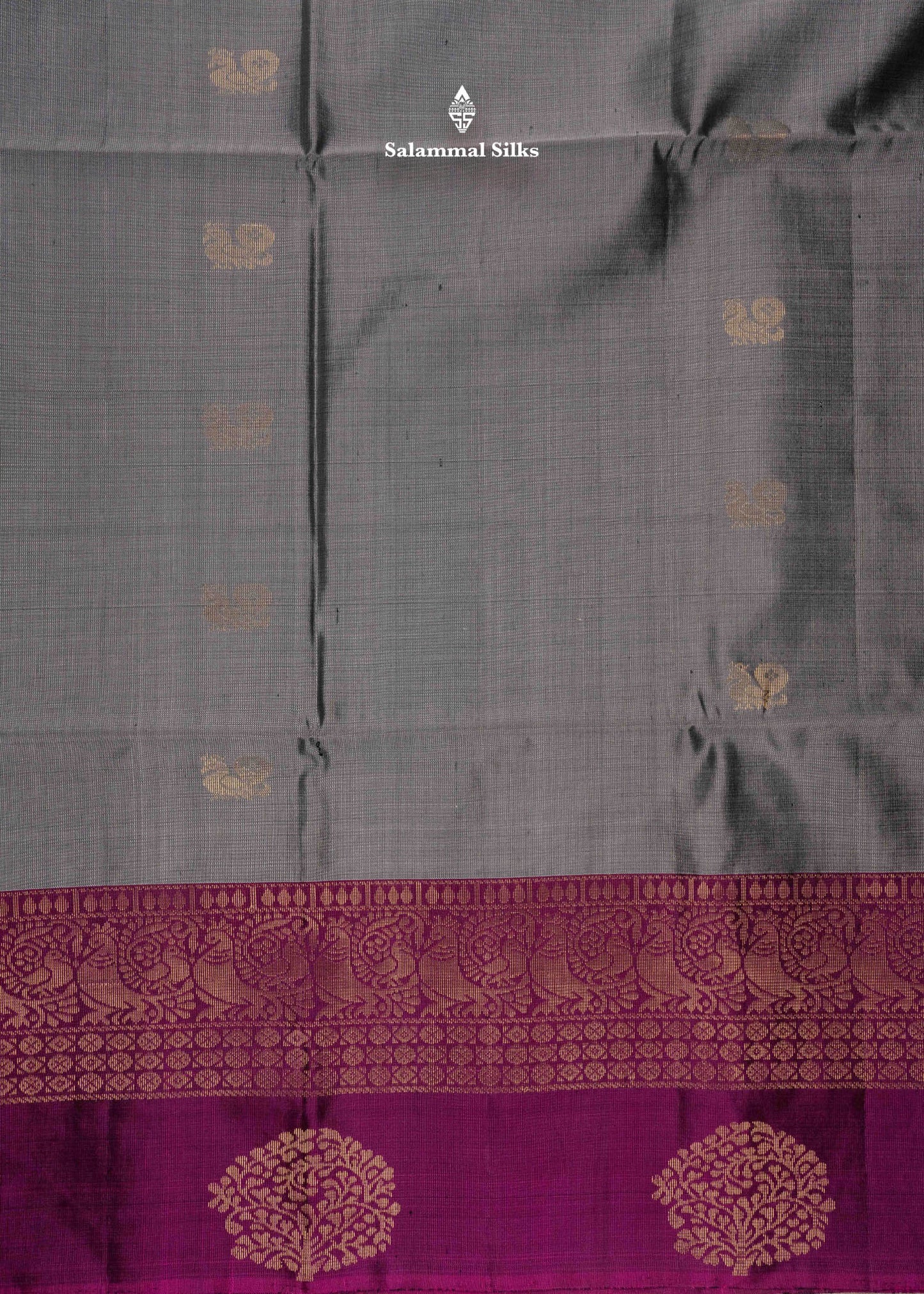 Pure Kanjivaram Grey Colour Soft Silk Saree With Fancy Violet Border
