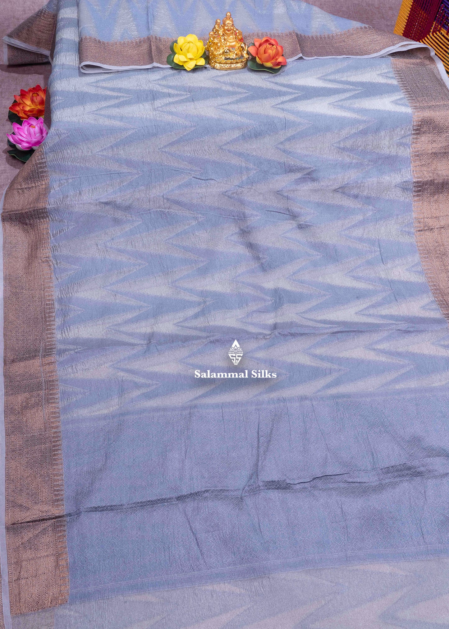 Rama Blue Color Premium Crush Fancy Saree with Grand Blouse