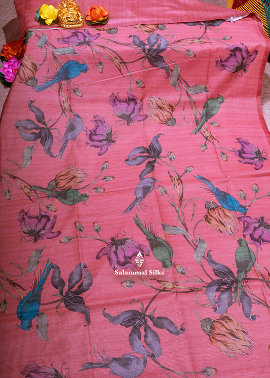 Chocolate Colour Fancy Semi Tussar Saree Without Border