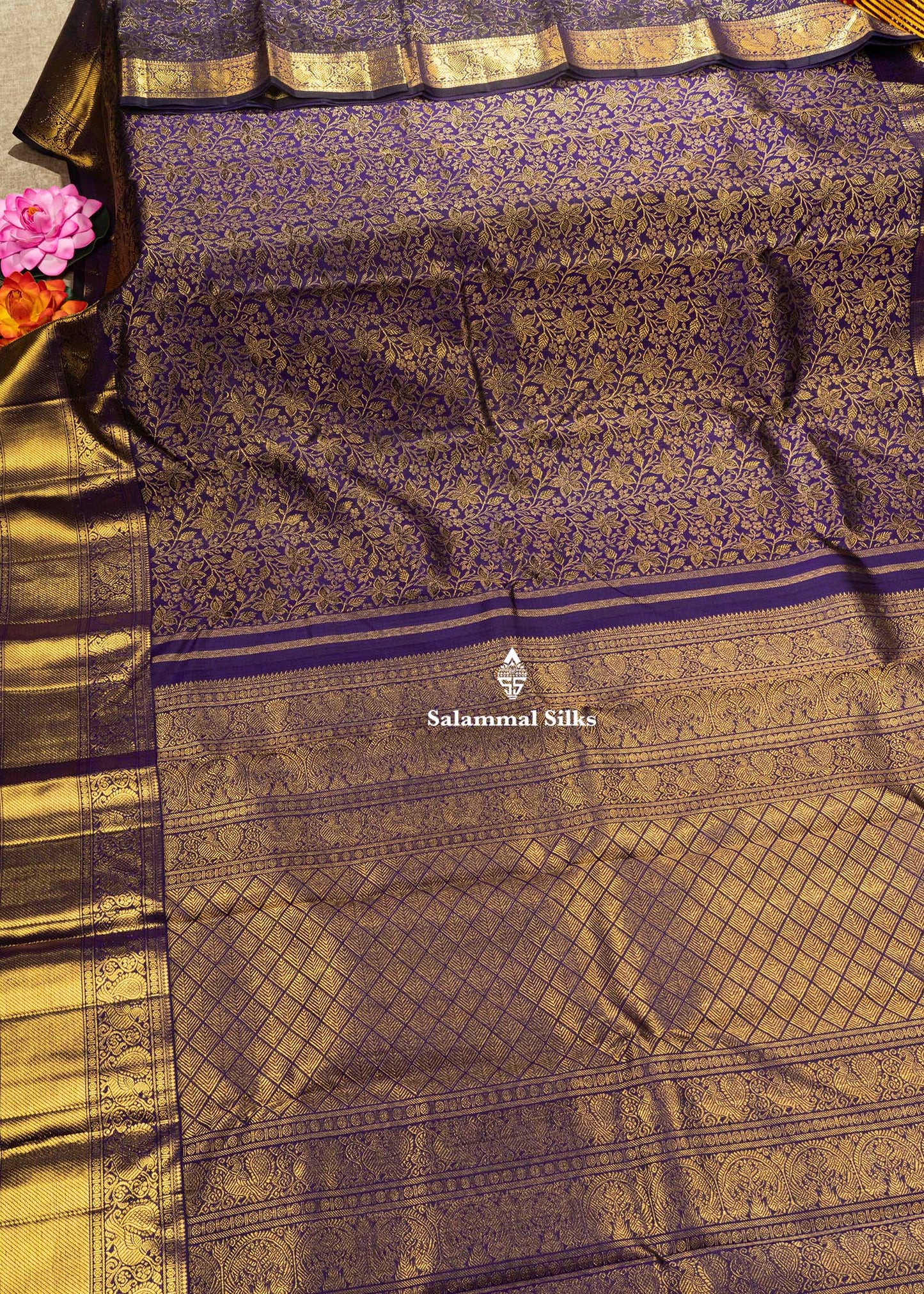 Violet Colour Kanjivaram Pure Silk Saree 2G Zari