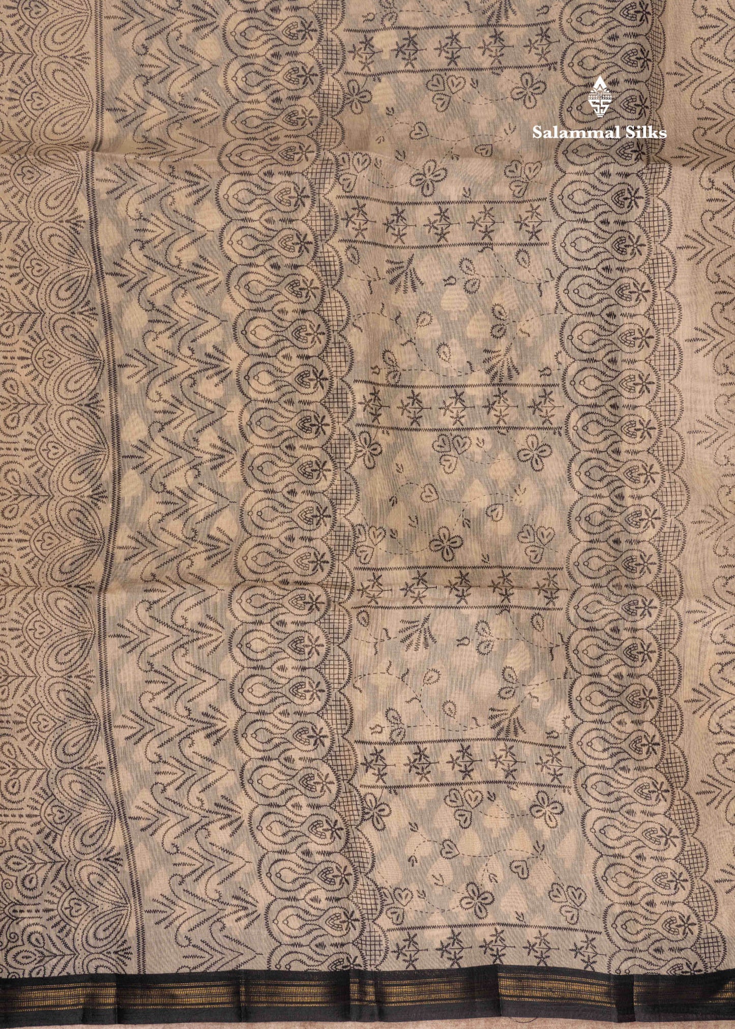 Sandal Colour Floral Print Linen Mix Saree With Black Blouse