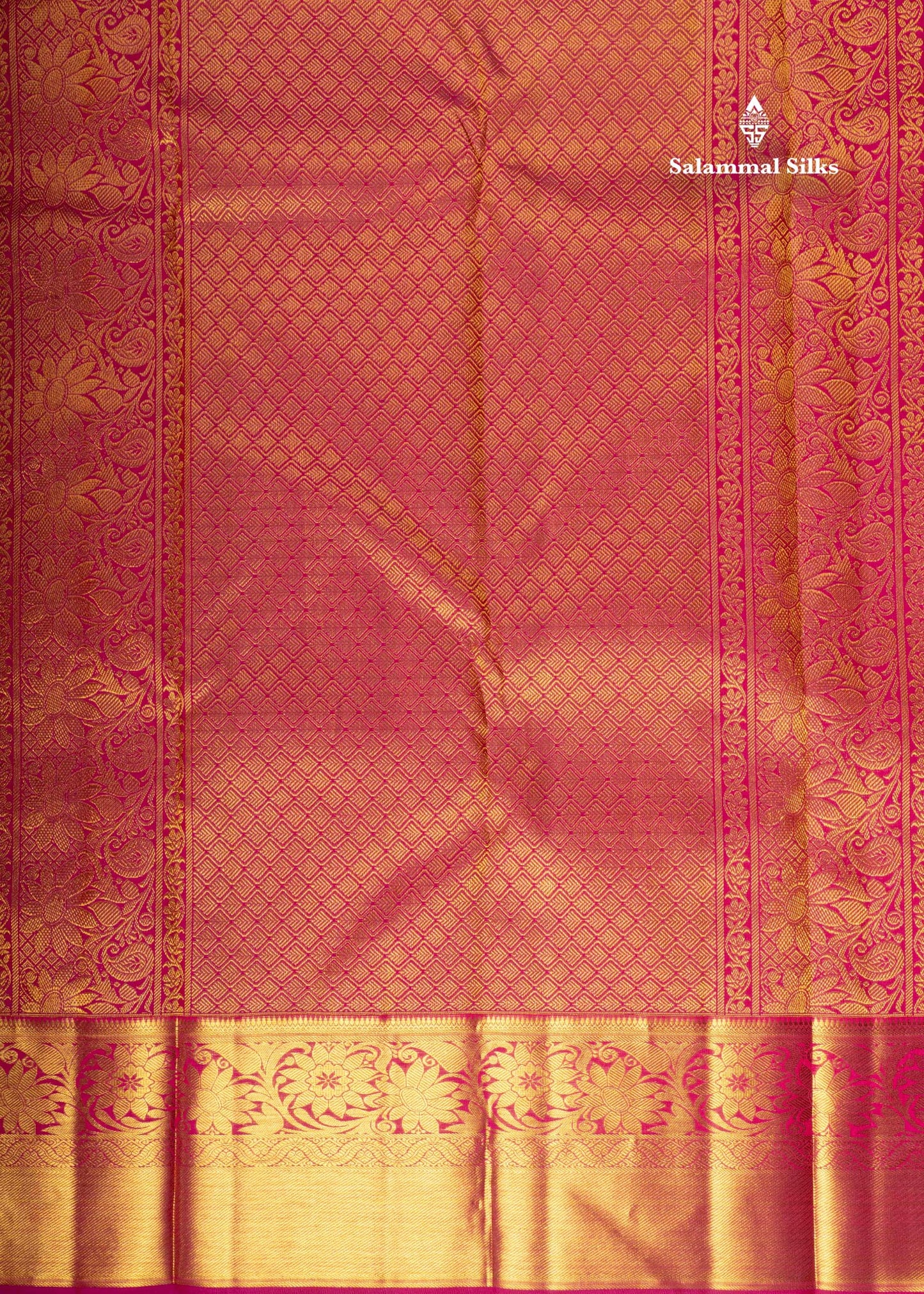 Pure Kanjivaram Magenta Pink Colour Meena Work Silk Saree With Gold Zari Border