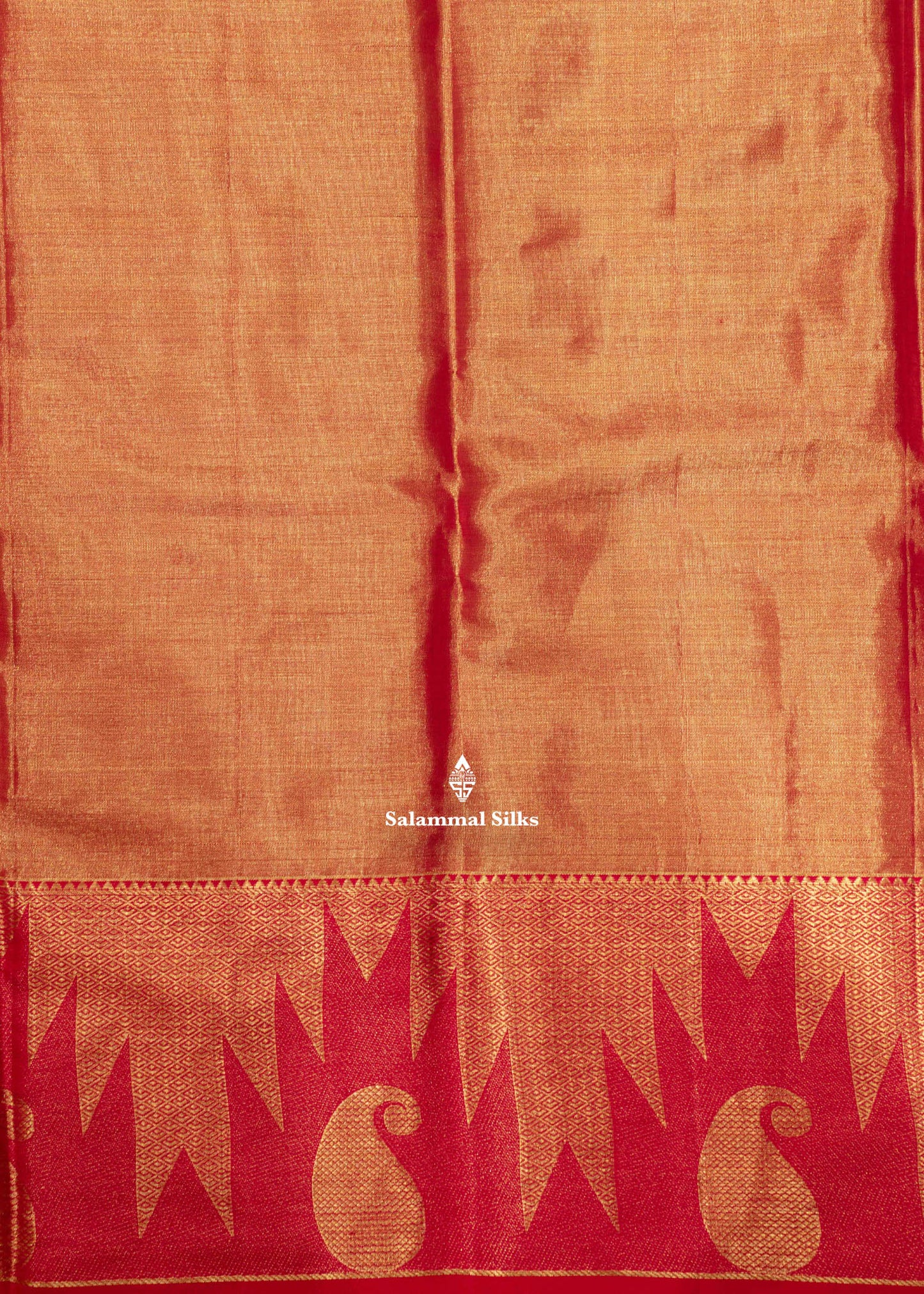 Orange Colour Kanjivaram Pure Tissue Silk Saree with Red Gold Zari Border