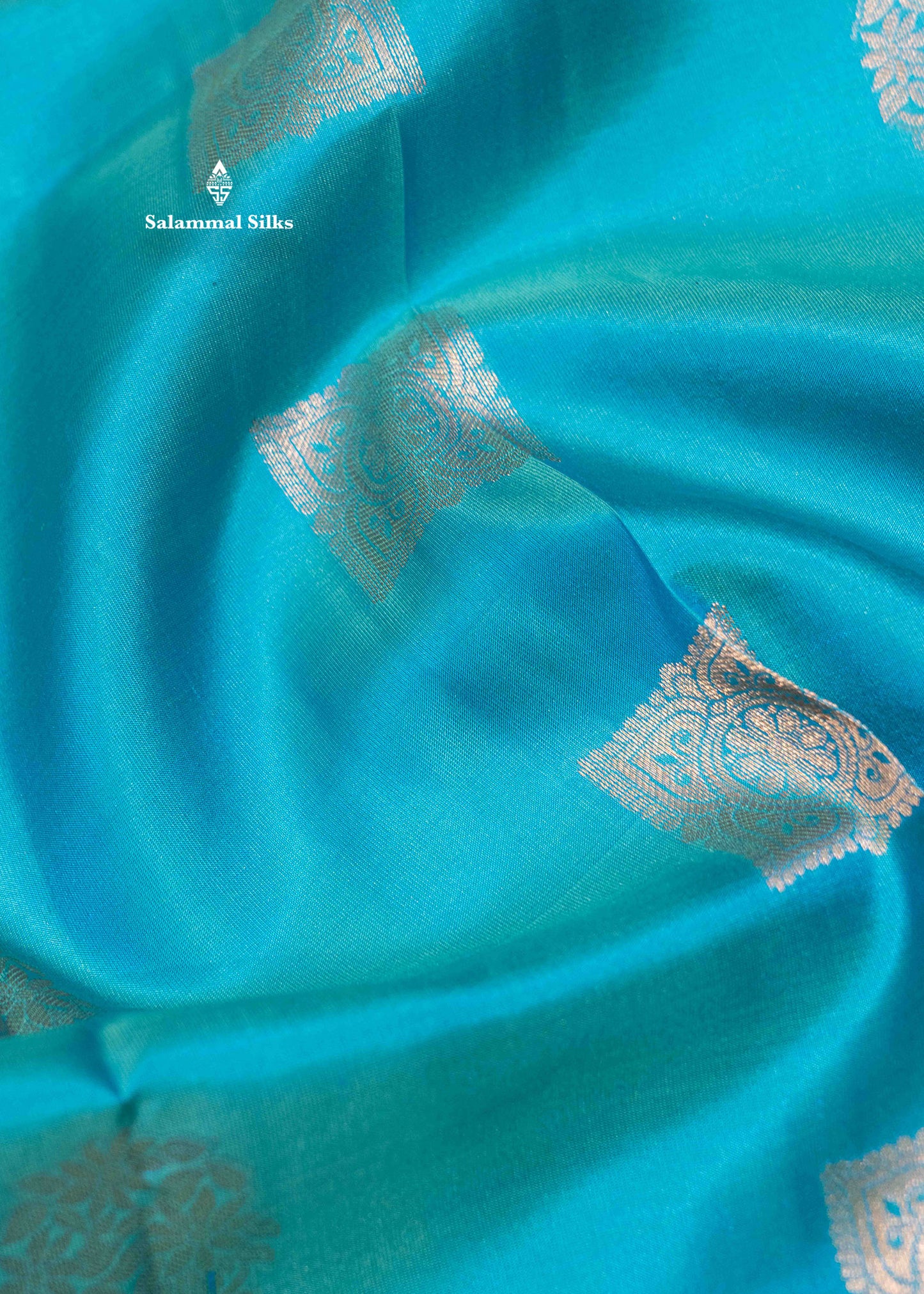 Light Peacock Blue Colour Pure Kanjivaram Silk Saree With Gold Zari Border
