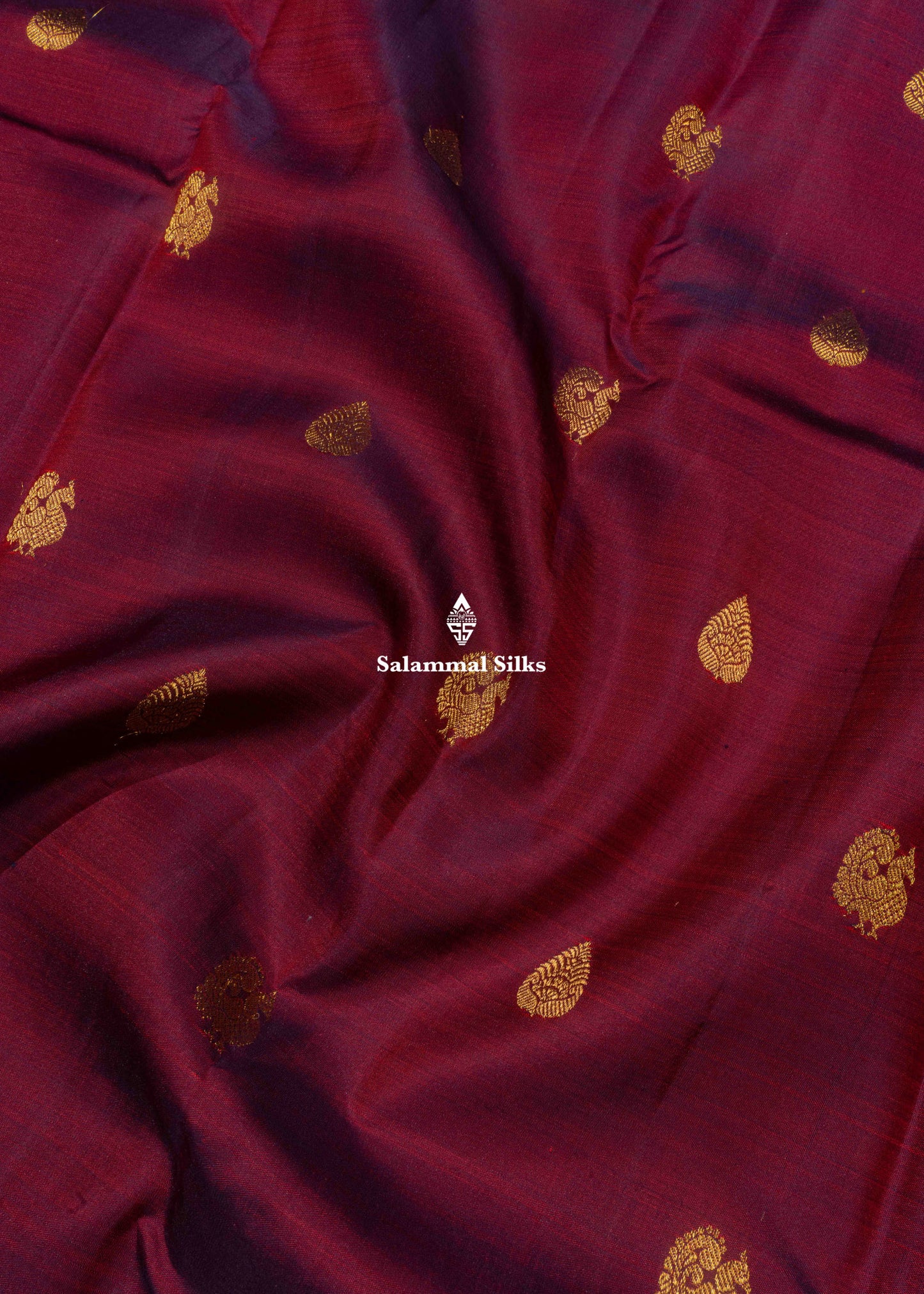 Kanjivaram Dark Maroon Pure Silk Saree With Orange Shade Blouse