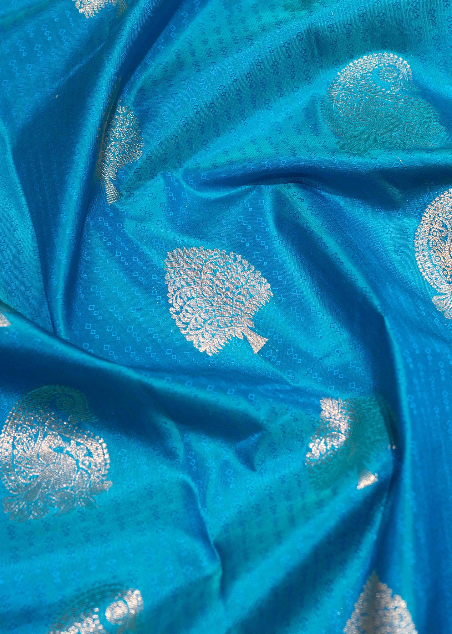 Peacock Blue Pure Kanjivaram Silk Saree With Violet Border