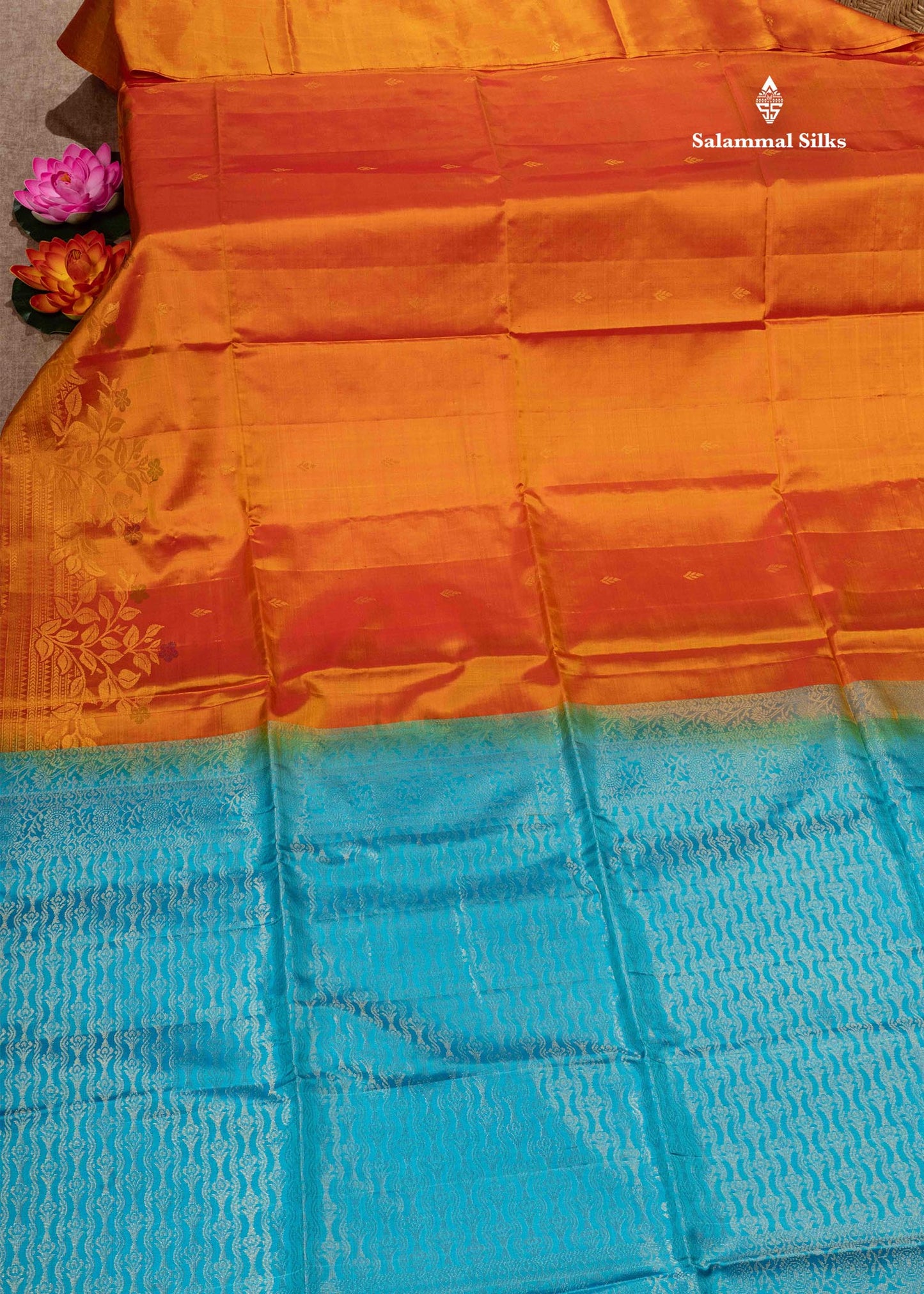 Pure Kanjivaram Orange Colour Soft Silk Saree With Fancy Border