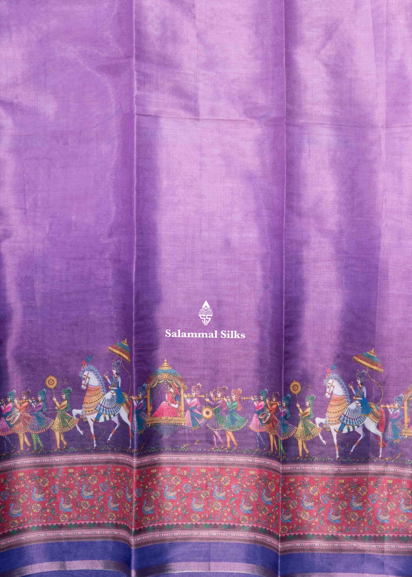 Lavendar Beautiful Kalamkari Tissue Fancy Saree With Blouse