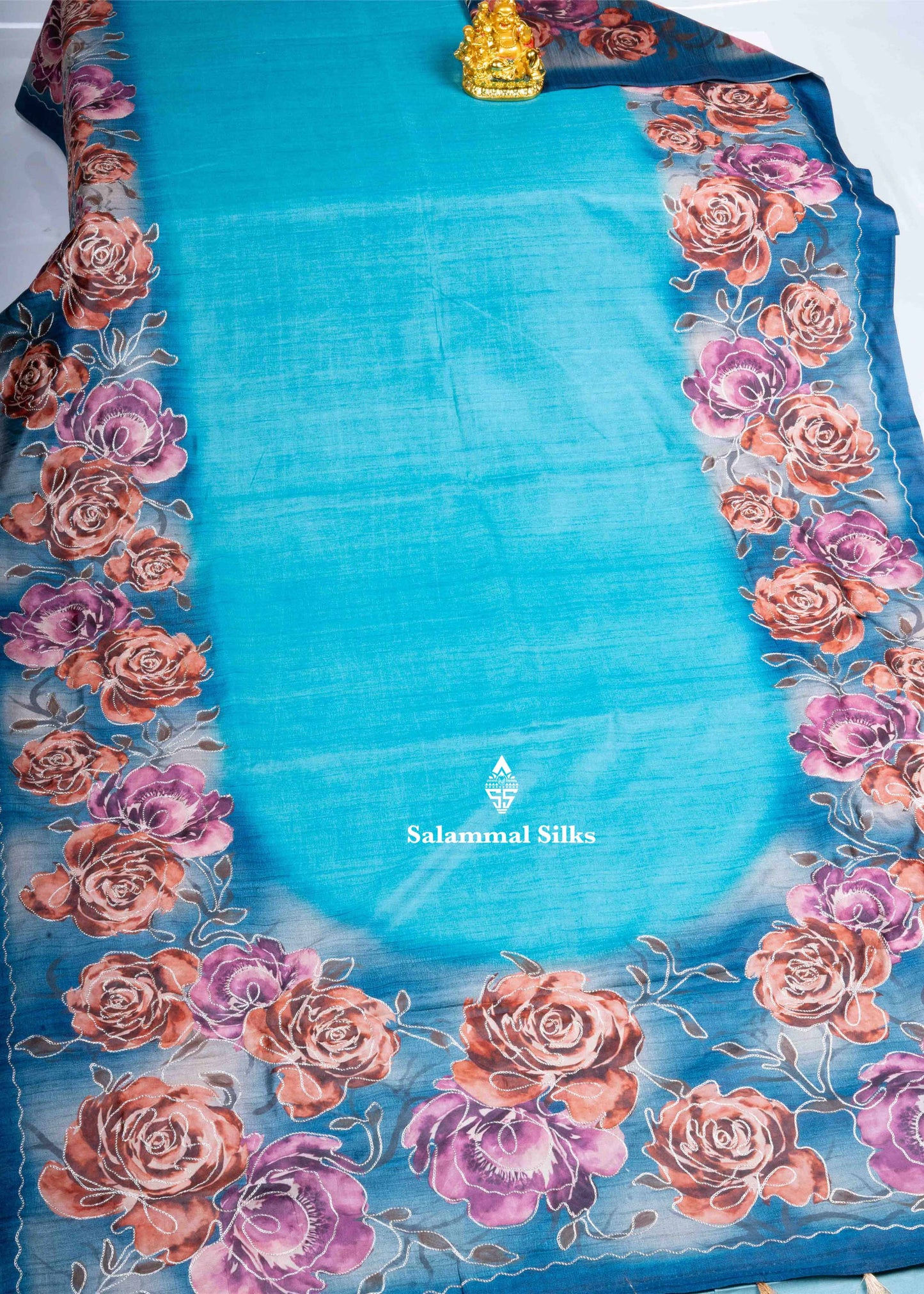 Peacock Blue Semi Tussar Fancy Saree With Blouse