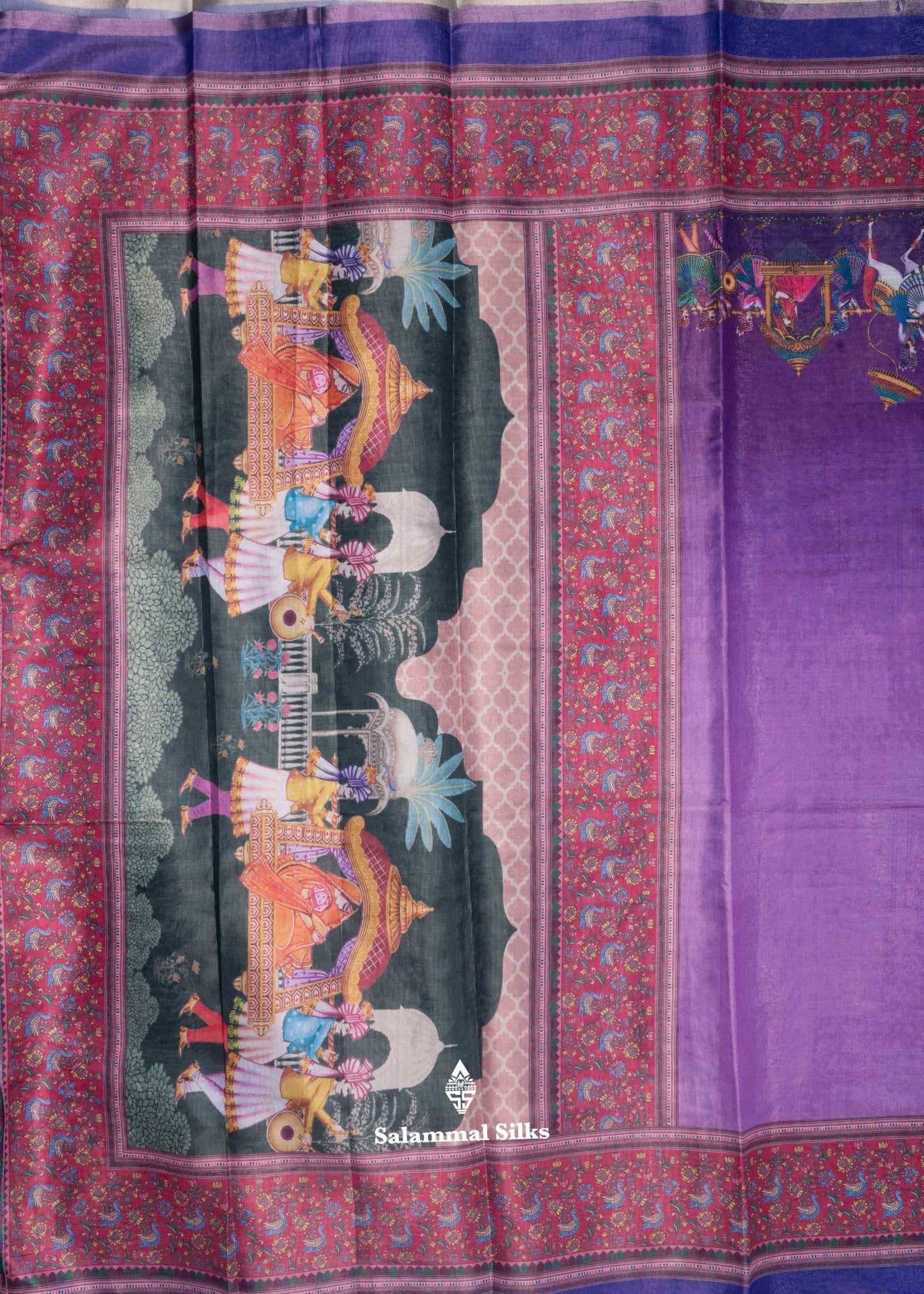 Lavendar Beautiful Kalamkari Tissue Fancy Saree With Blouse