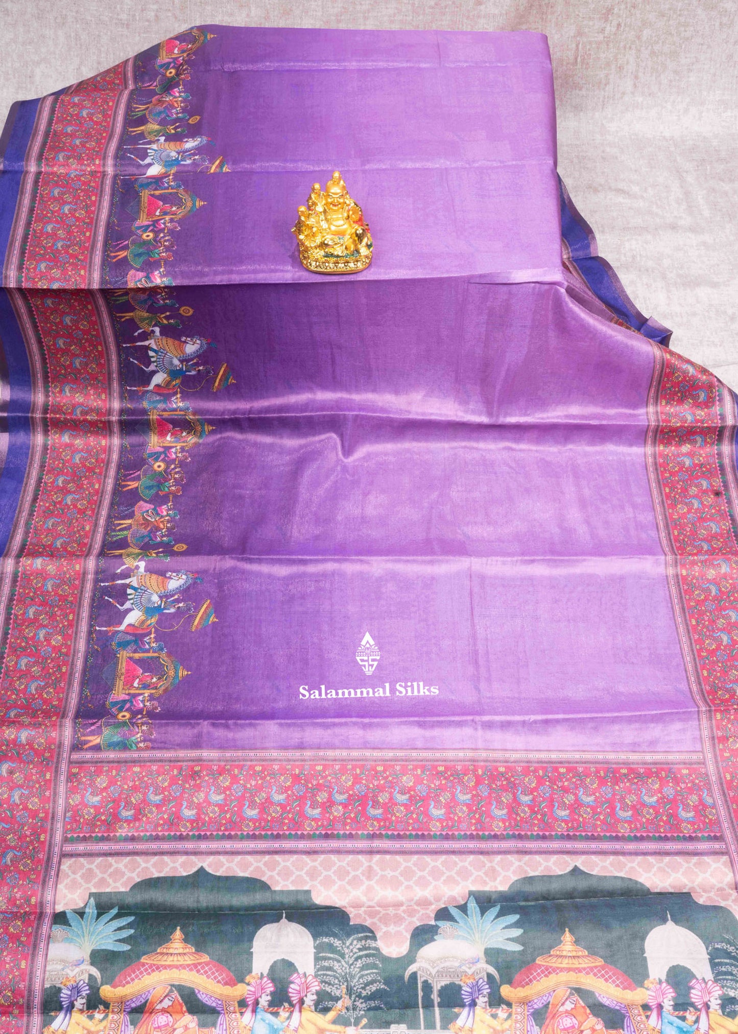 Lavendar Beautiful Kalamkari Tissue Fancy Saree With Blouse