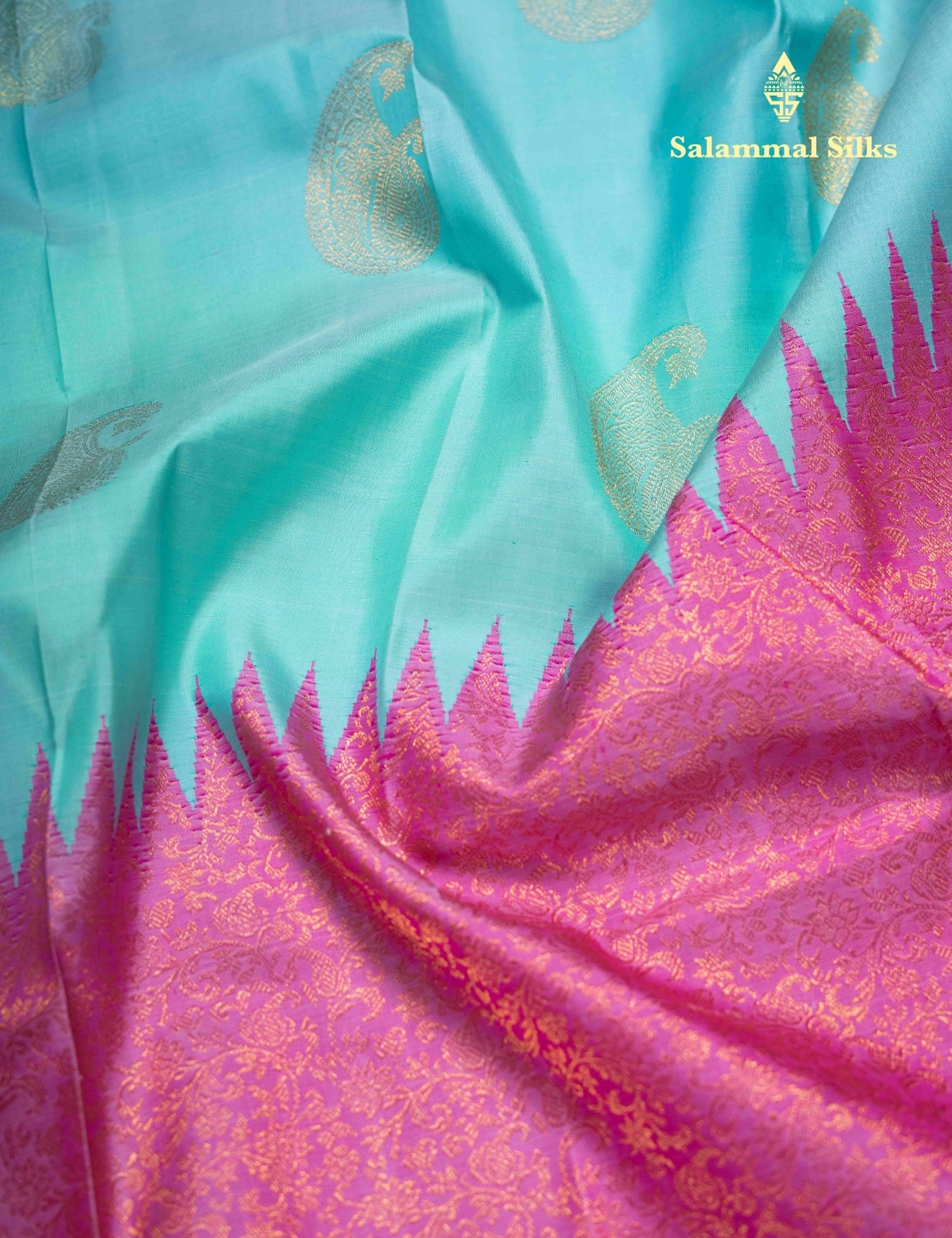 Kanjivaram Fancy Silk Saree Light Anantha Green With Pink Blouse