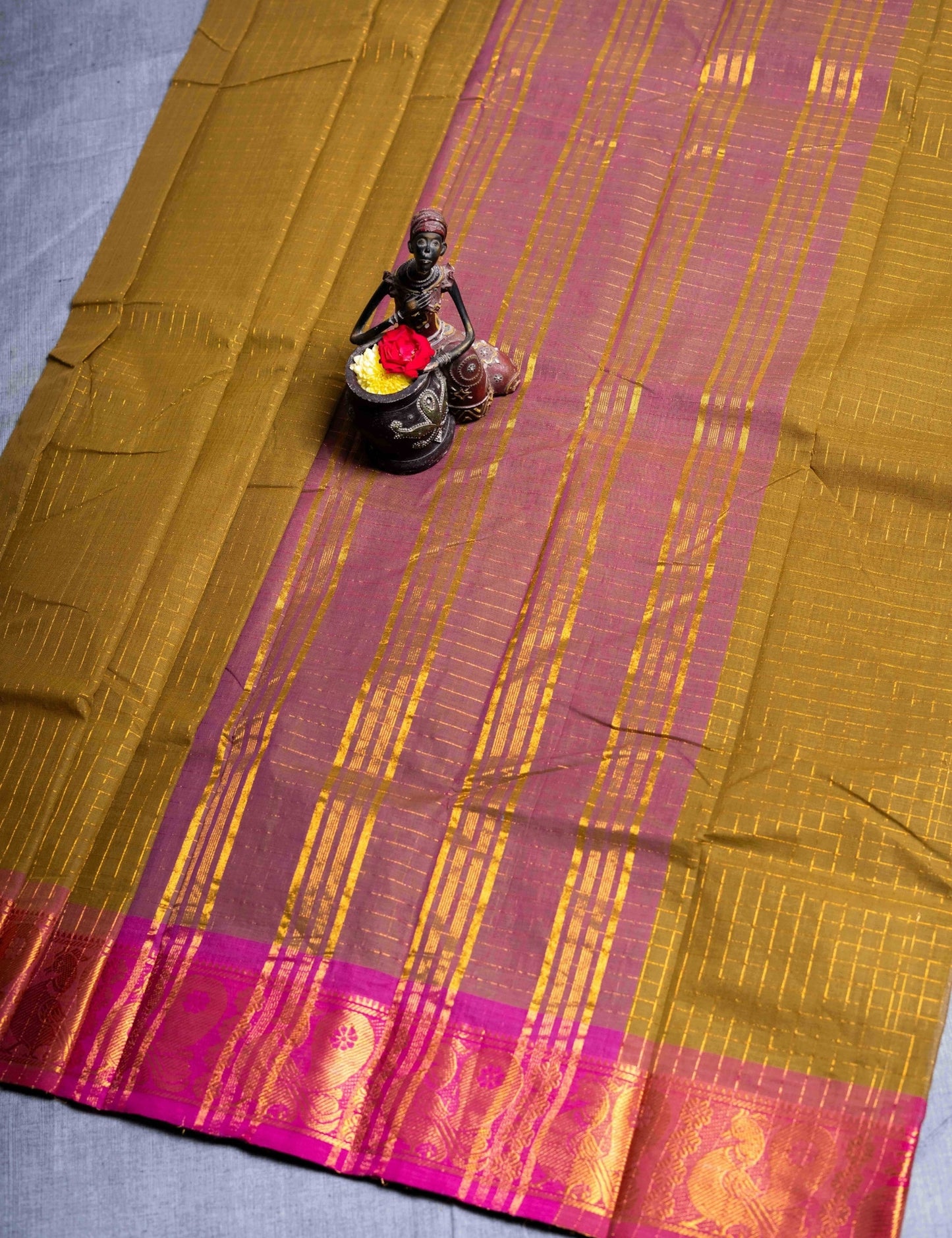 Kanjivaram Black Checks Pure Cotton Saree Without Blouse