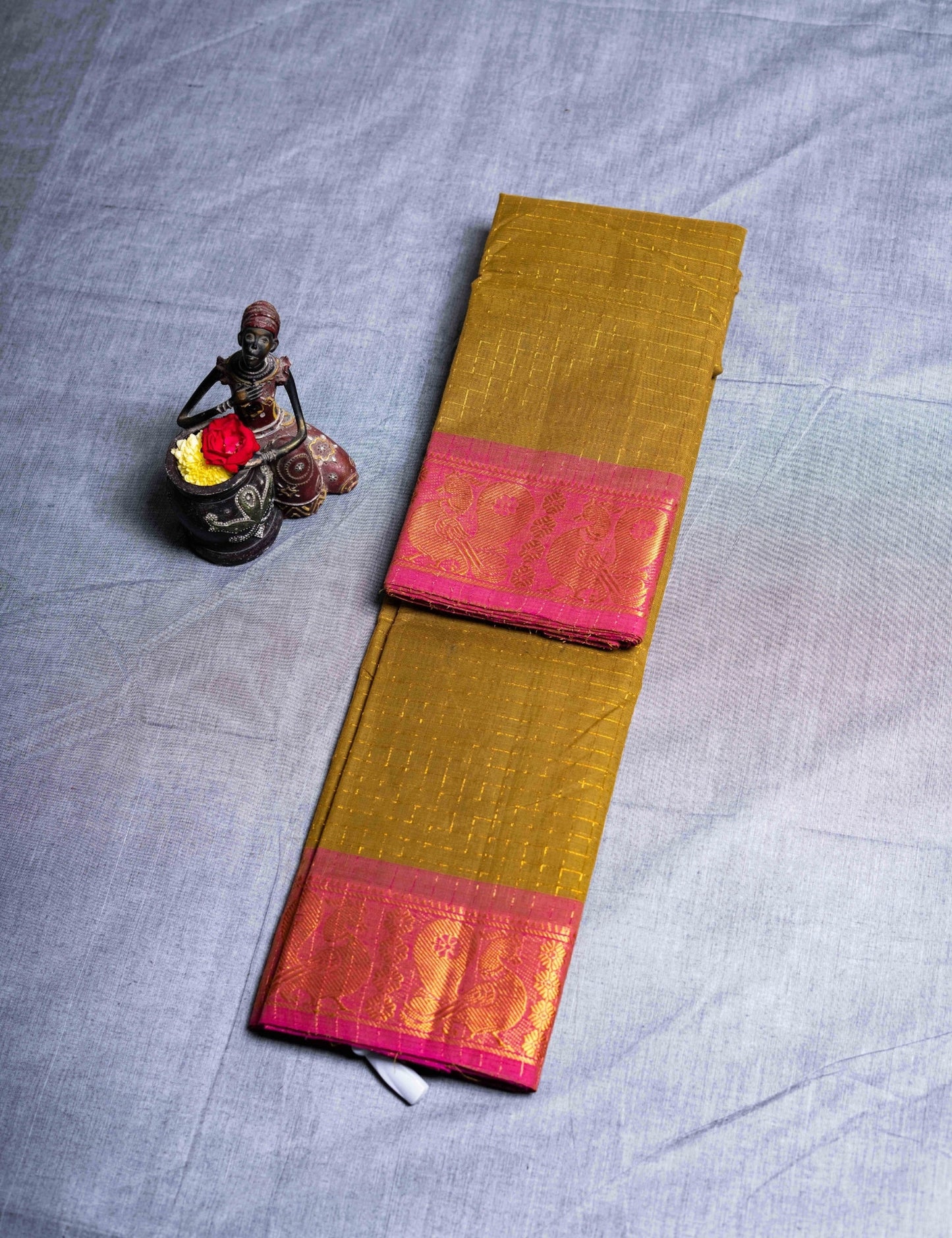 Kanjivaram Black Checks Pure Cotton Saree Without Blouse