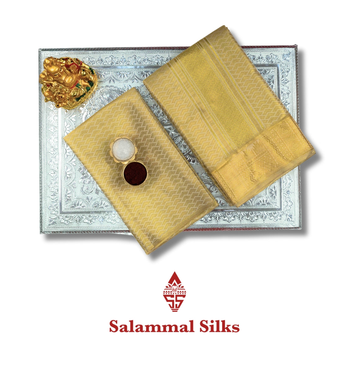 Gold Semi Silk Dhoti, Angavastram & Shirt (2.50M) with Gold Zari Border