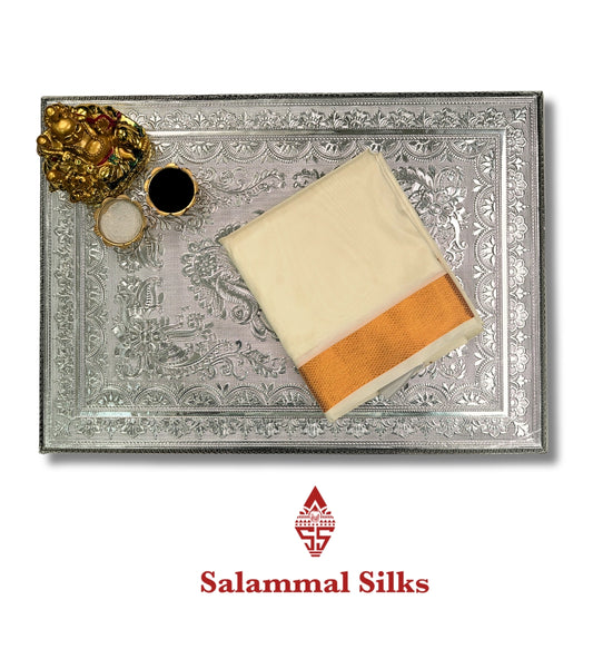 Cream White (Mix) with Gold Zari Border