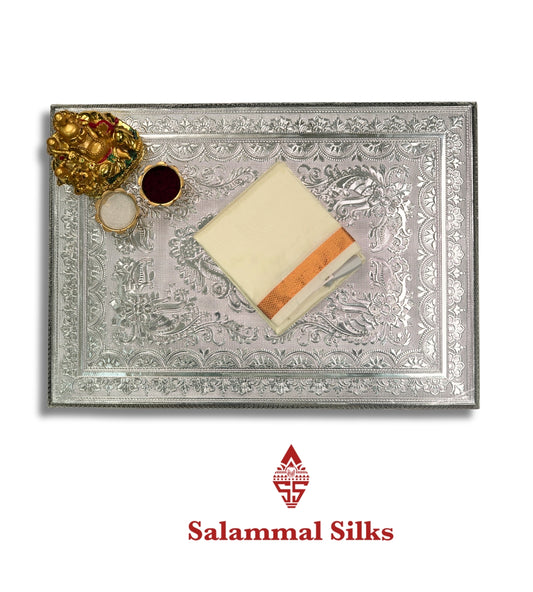 Cream White (Mix) with Gold Zari Border