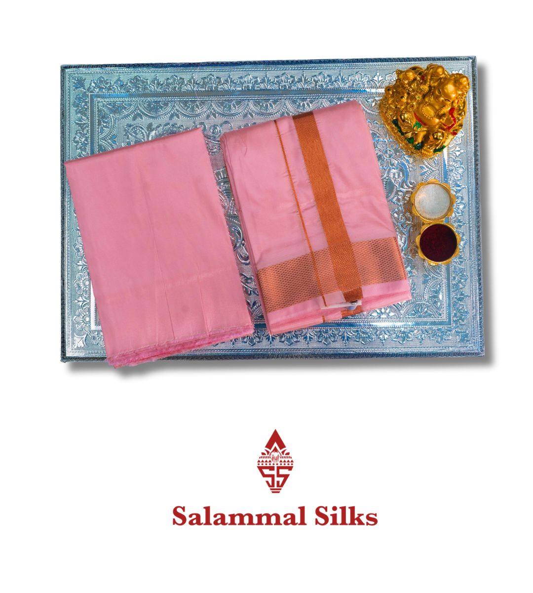 Baby Pink Semi Silk Dhoti & Baby Pink Shirt (2.50M) with Copper Border