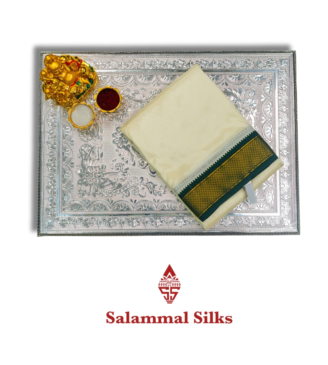 White Dhoti, Angavastram & with Kanga Jamuna Border