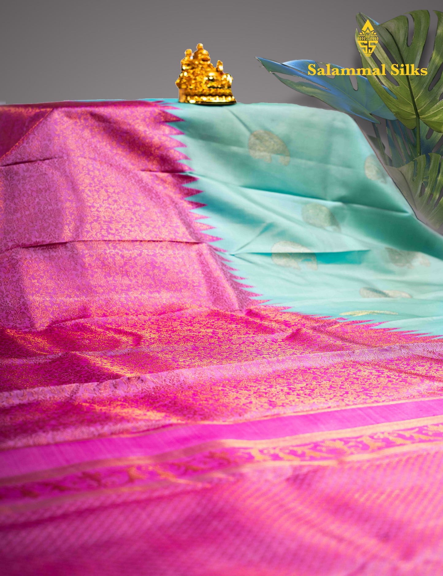 Kanjivaram Fancy Silk Saree Light Anantha Green With Pink Blouse