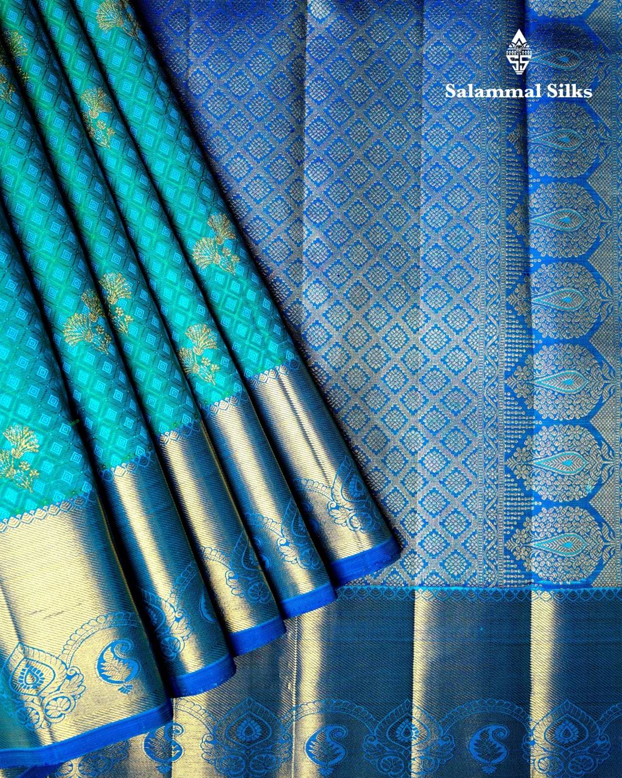 Pure Zari Sapphire Blue Kanjivaram Pure Silk Saree