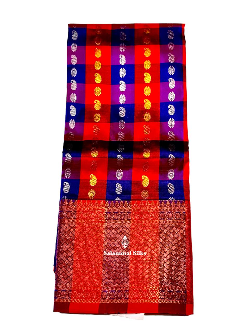 Pure Silk Pattu Pavadai (Palum Pazham Checks) With Red Blouse 27"