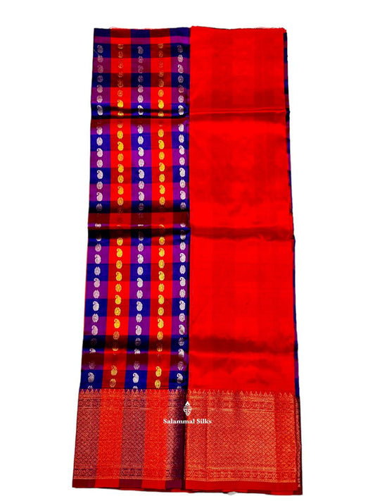 Pure Silk Pattu Pavadai (Palum Pazham Checks) With Red Blouse 27"