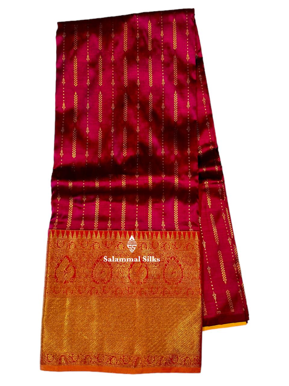 Pure Silk Pattu Pavadai (Magenta) With Yellow Blouse 36"