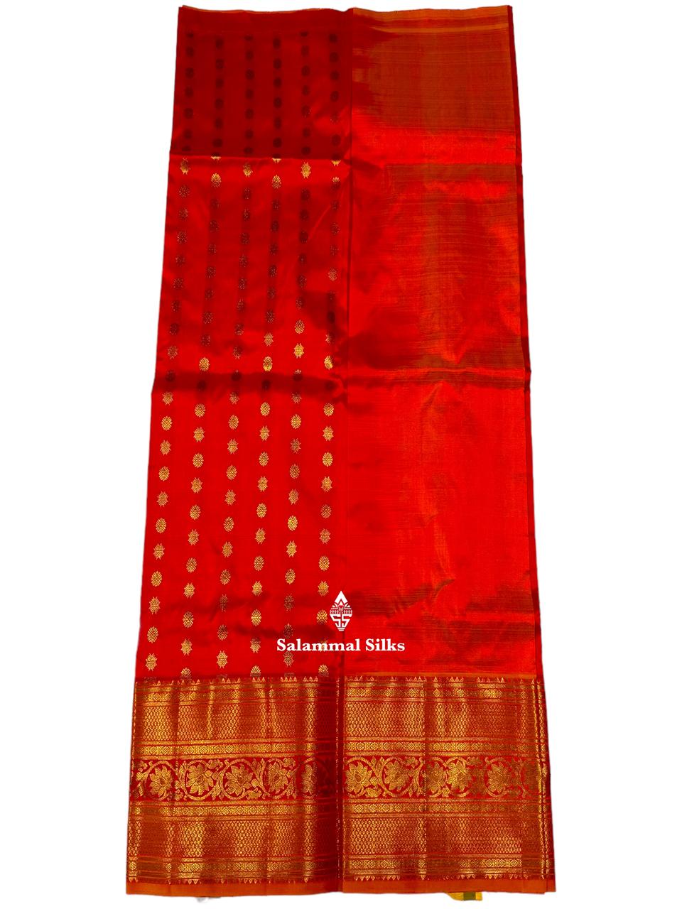 Pure Silk Pattu Pavadai (Red) With Mustard Yellow Blouse 36"