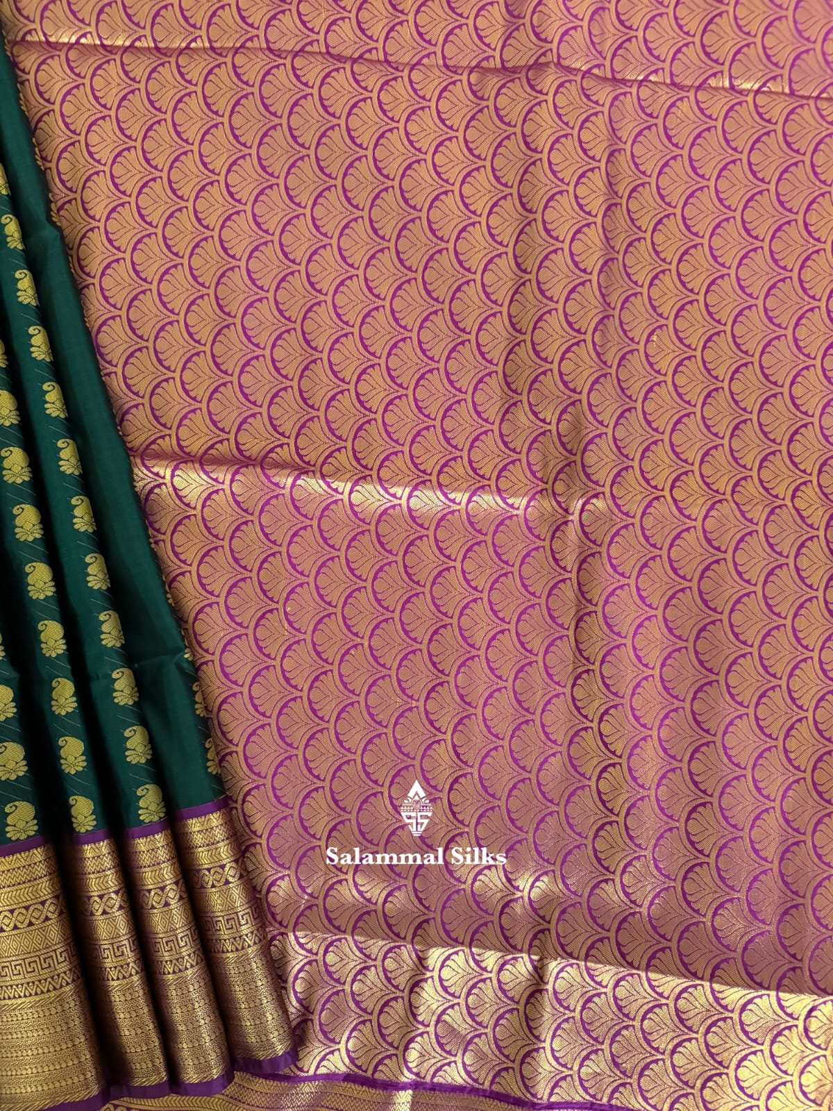 Bottle Green Semi Soft Silk Saree With Magenta Border