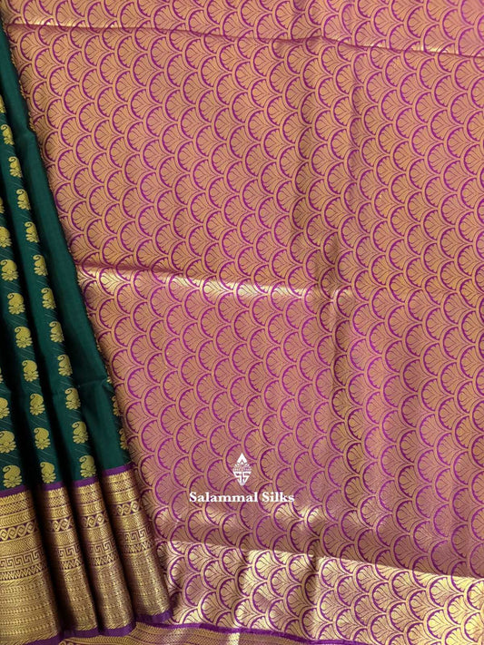 Bottle Green Semi Soft Silk Saree With Magenta Border