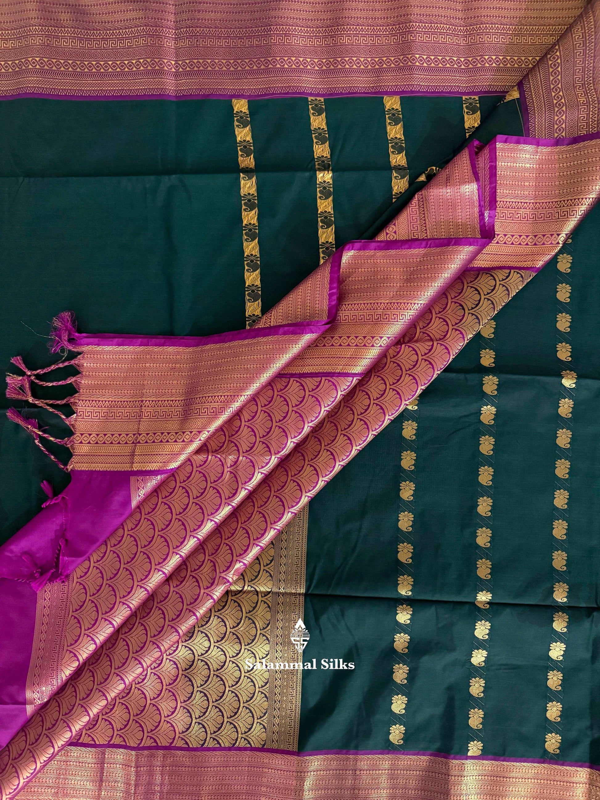 Bottle Green Semi Soft Silk Saree With Magenta Border