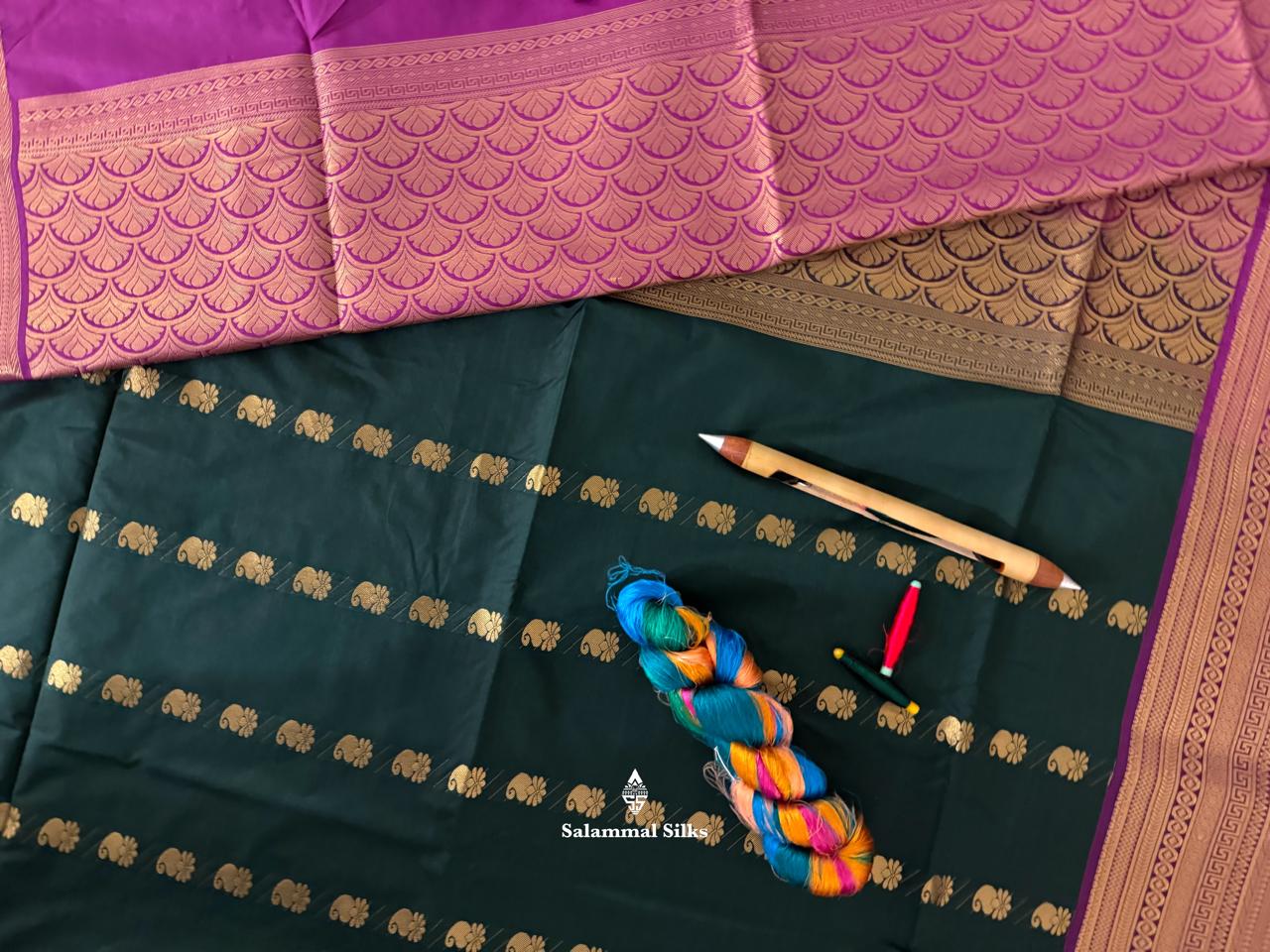 Bottle Green Semi Soft Silk Saree With Magenta Border