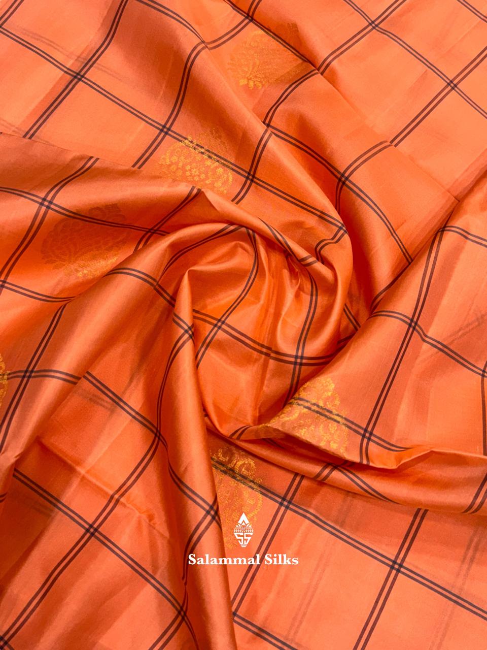 Peach Soft Silk Saree With Grey Blouse